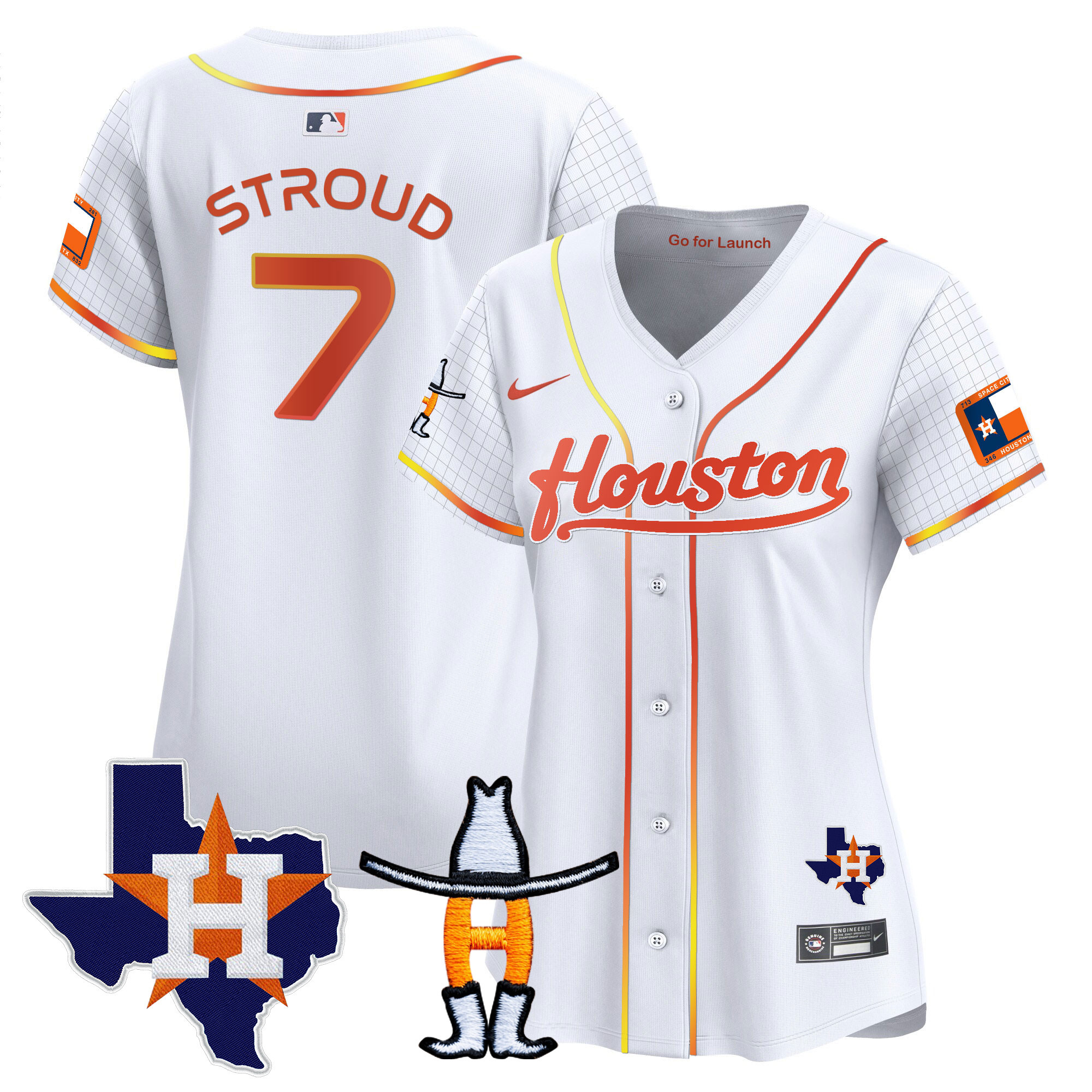 C.J Stroud Women's Houston Astros Space City Houston Rodeo Patch Vapor Premier Limited White Jersey - All Stitched