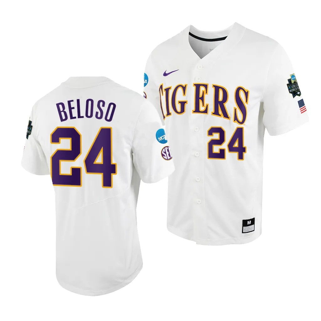 Cade Beloso LSU Tigers #24 White 2023 College World Series NCAA Jersey