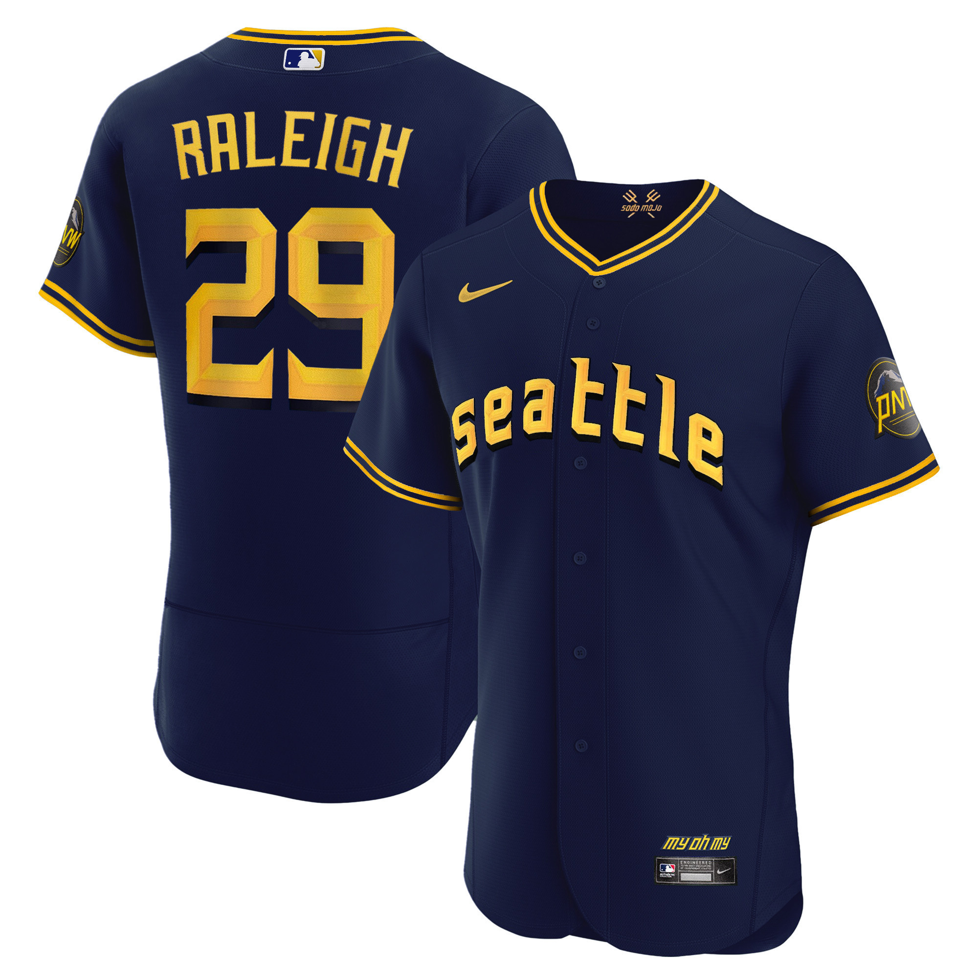 Cal Raleigh Men's Seattle Mariners 2023 City Connect Collection Flex Navy Jersey - All Stitched