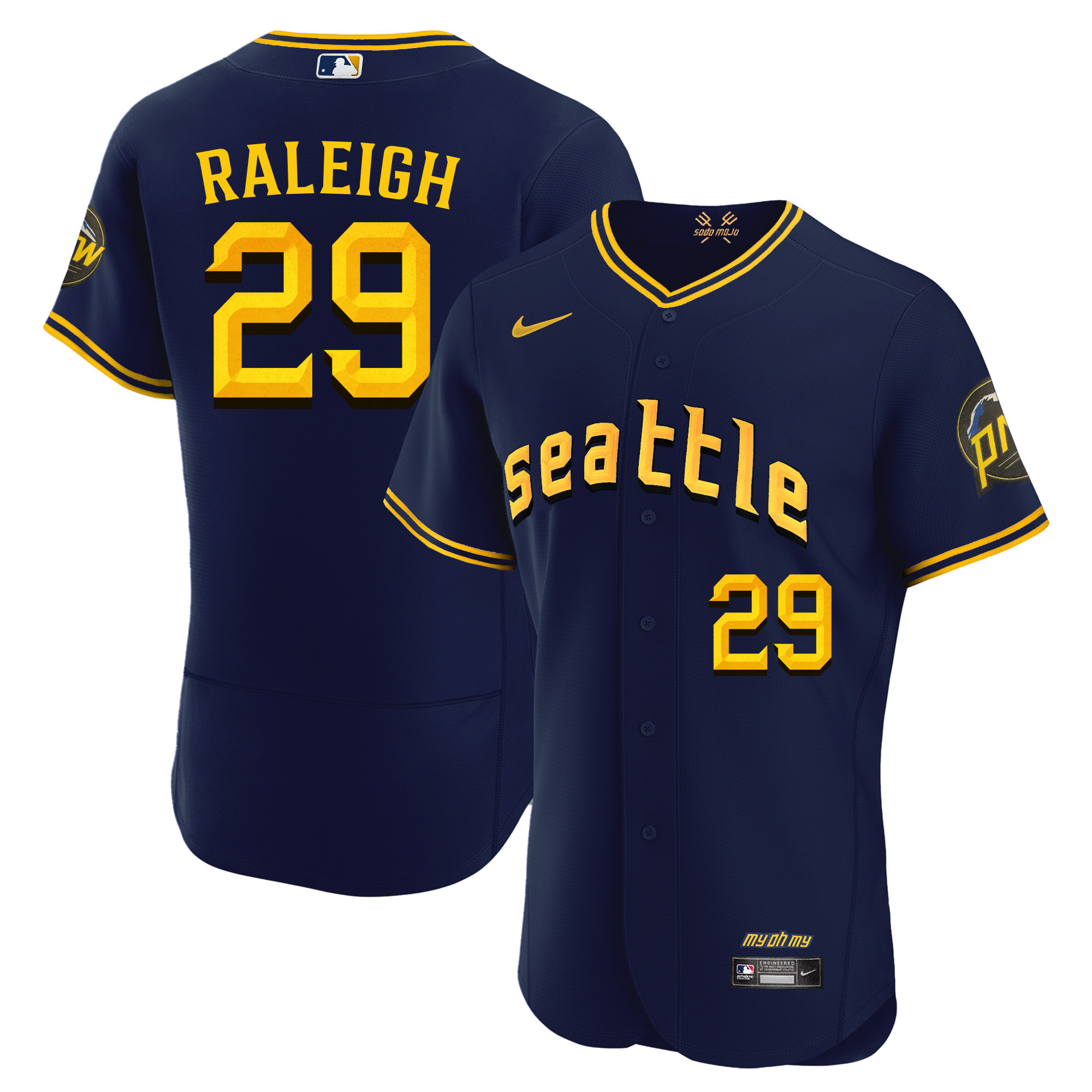 Cal Raleigh Men's Seattle Mariners 2023 City Connect Fan Made Collection Flex Navy Jersey - All Stitched