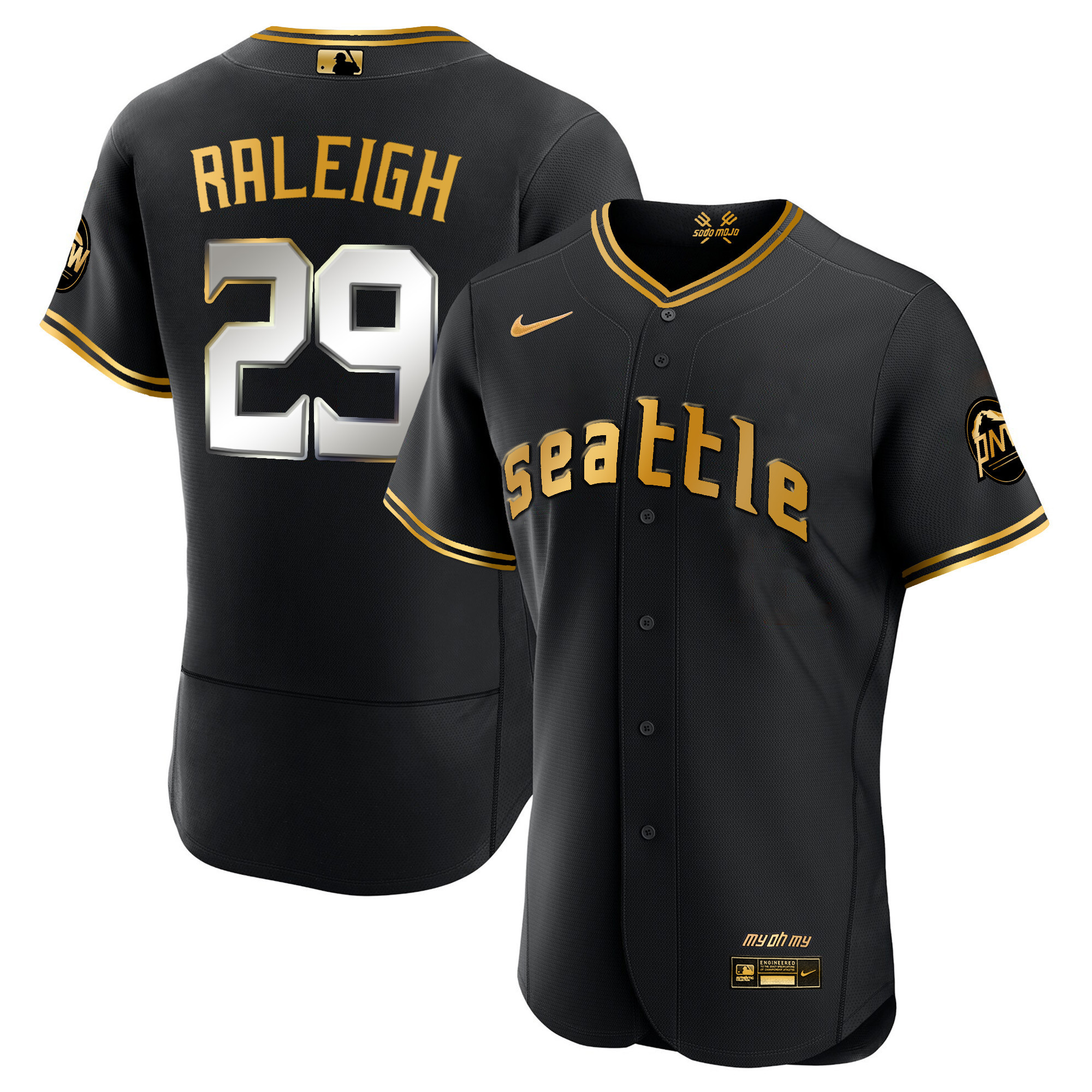 Cal Raleigh Men's Seattle Mariners 2023 City Connect Gold Flex Black Gold Jersey - All Stitched