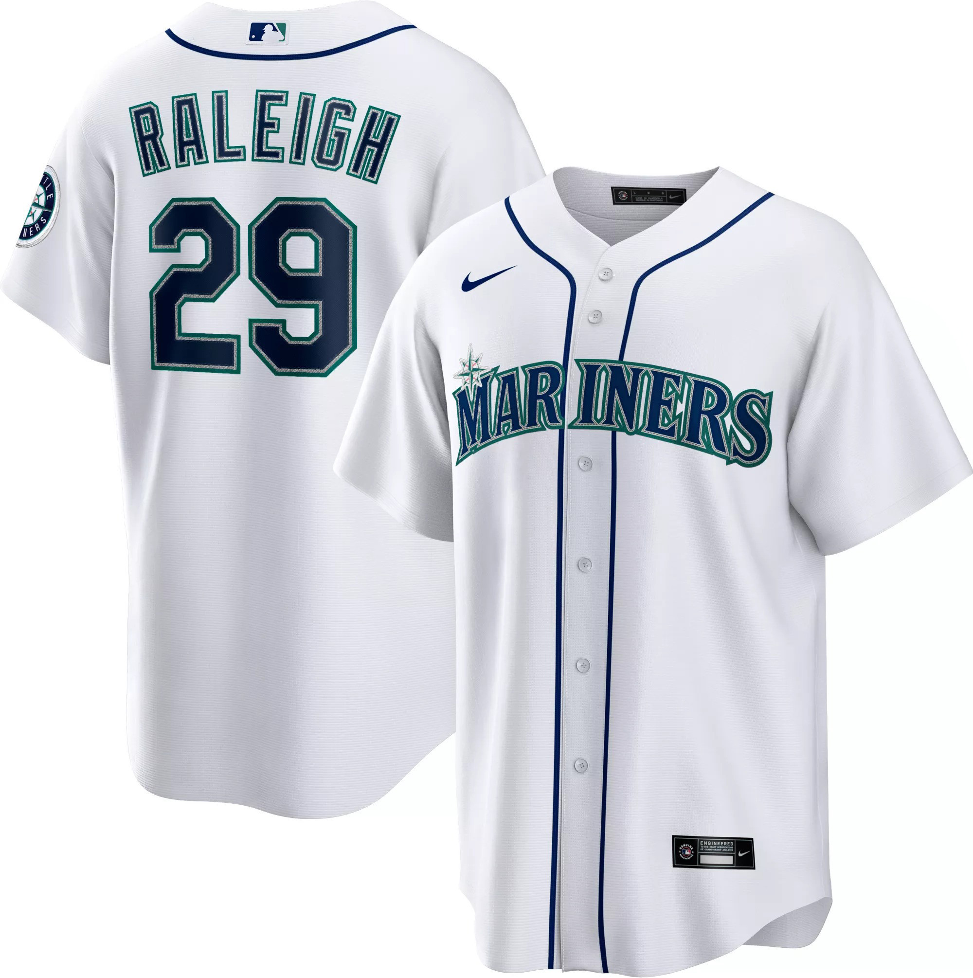 Cal Raleigh Seattle Mariners Cool Base - White Jersey - All Stitched
