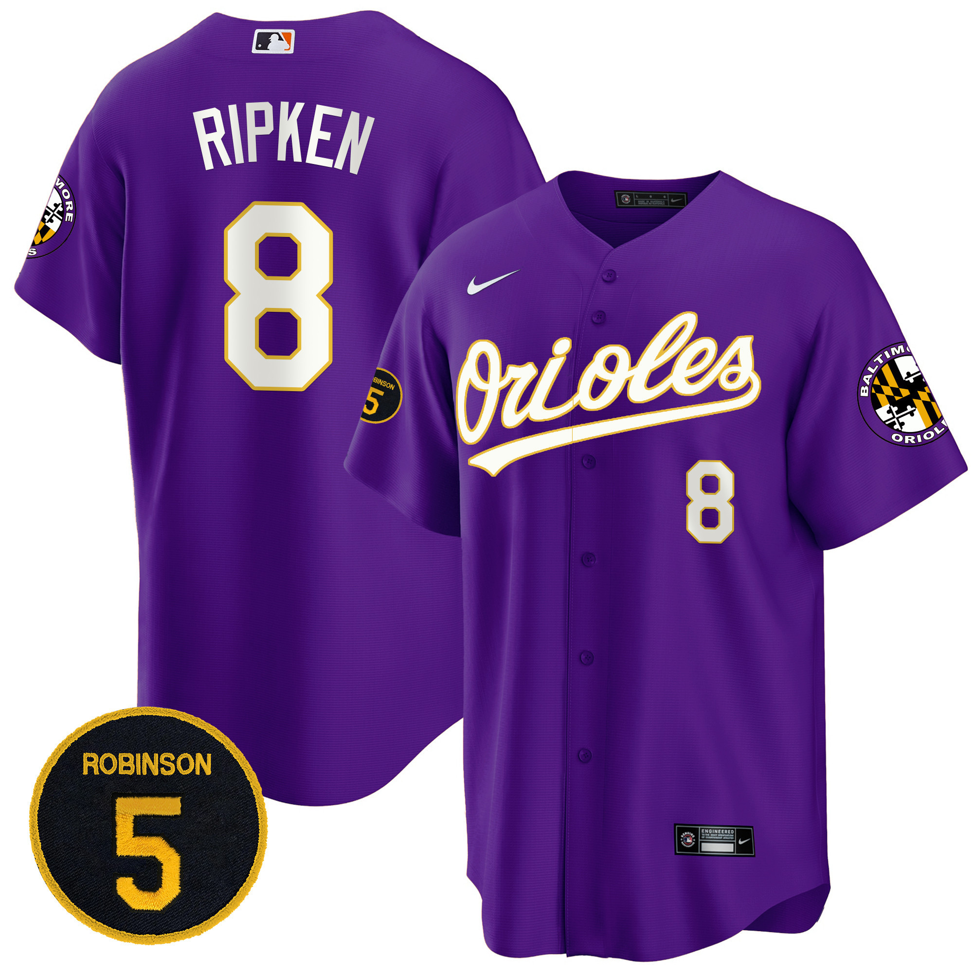 Cal Ripken Baltimore Orioles Purple Robinson Patch Cool Base Jersey - All Stitched