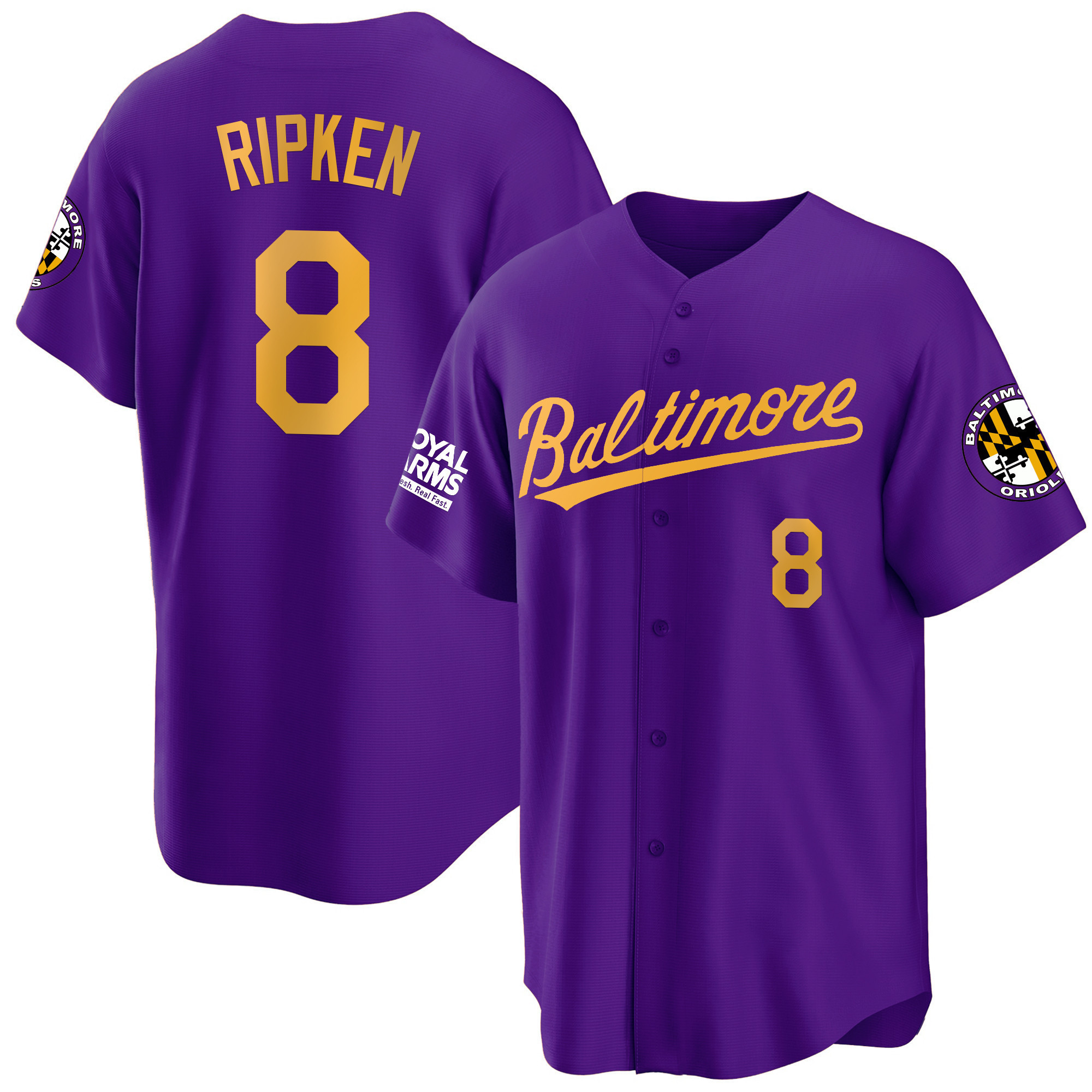 Cal Ripken Men’s Baltimore Orioles 2023 Gold Cool Purple Gold Jersey - All Stitched
