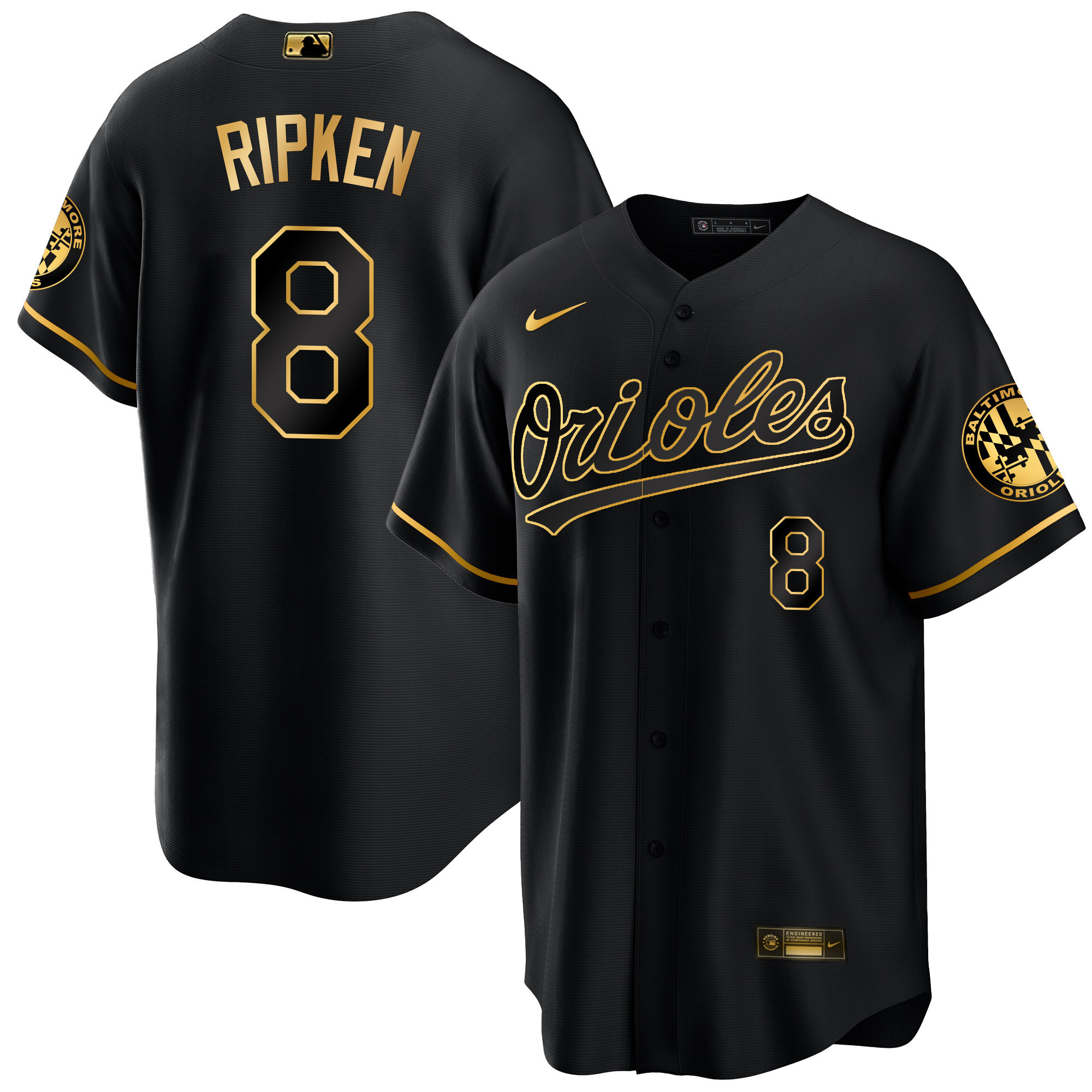 Cal Ripken Men’s Baltimore Orioles 2023 Special Gold Cool Black Gold Jersey - All Stitched
