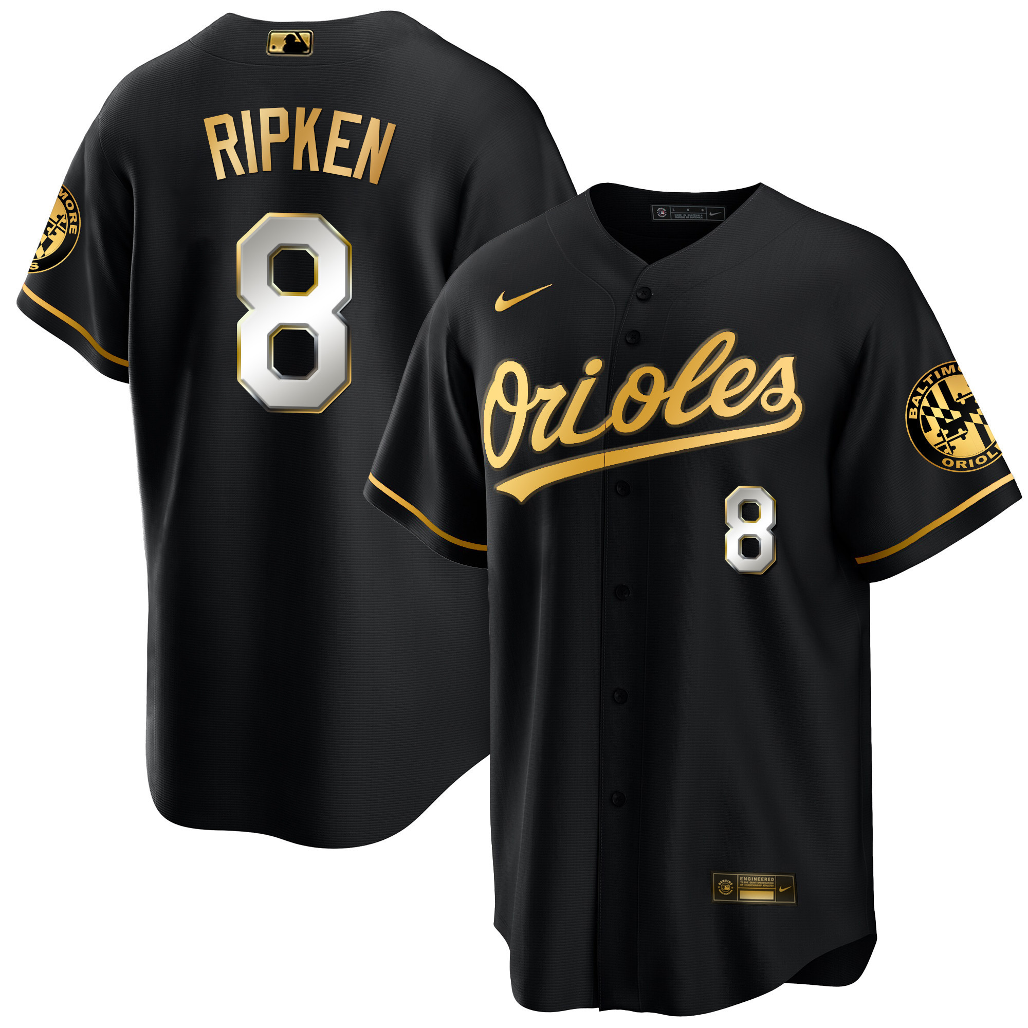 Cal Ripken Men’s Baltimore Orioles 2023 Special Gold Cool Black Limited Jersey - All Stitched