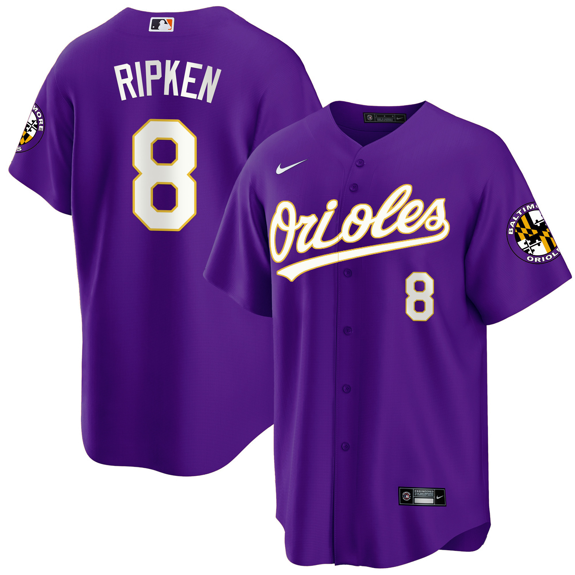 Cal Ripken Men’s Baltimore Orioles 2023 Special Gold Cool Purple Jersey - All Stitched