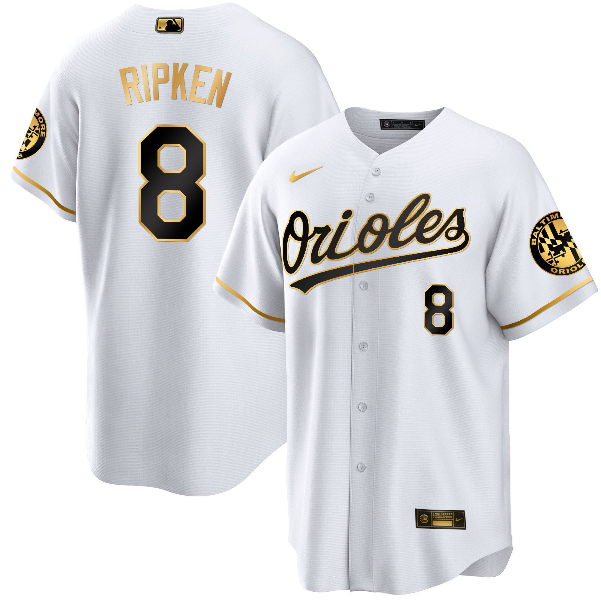 Cal Ripken Men’s Baltimore Orioles 2023 Special Gold Cool White Gold Jersey - All Stitched