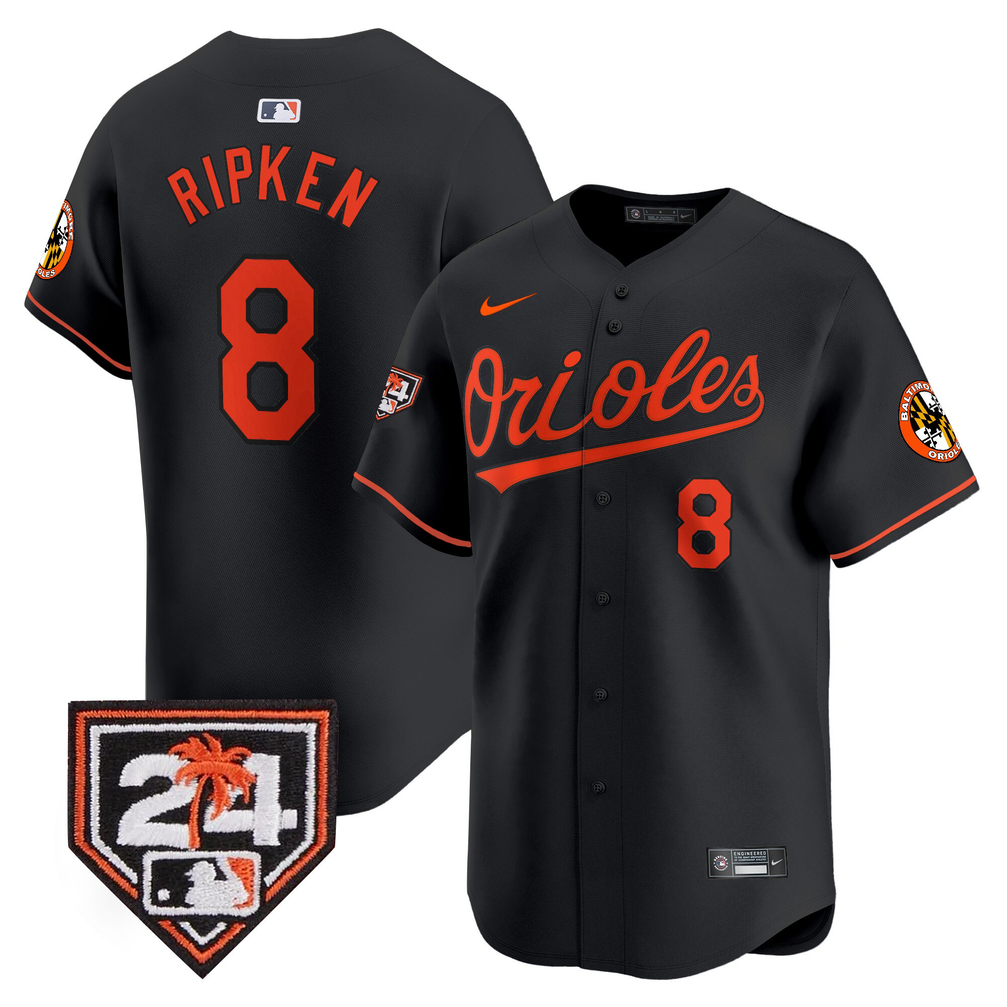 Cal Ripken Men's Baltimore Orioles 2024 Spring Training Patch Vapor Premier Limited Black Jersey - All Stitched