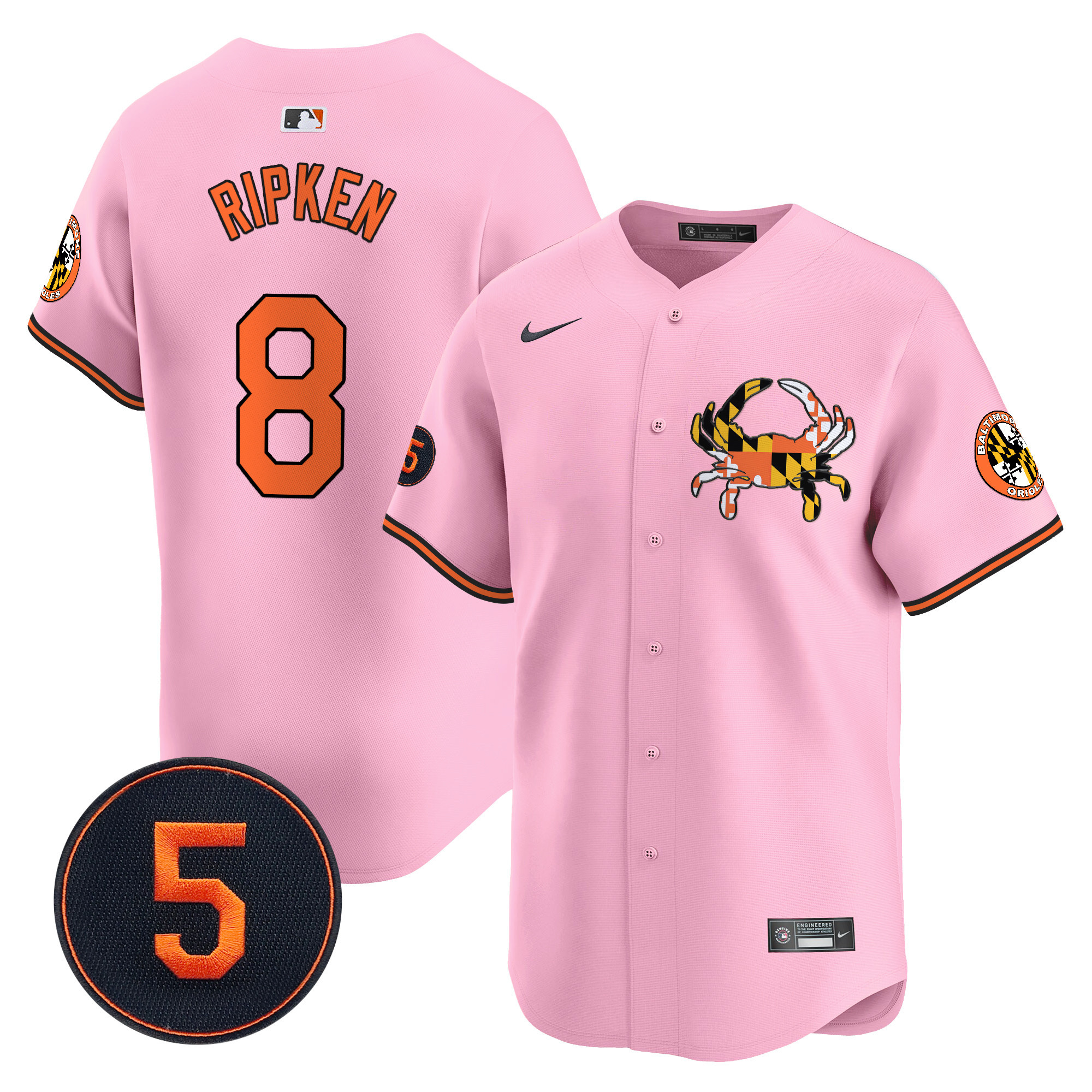 Cal RipkenUnisex Baltimore Orioles Robinson Patch Vapor Premier Limited Light Pink Jersey V3 - All Stitched