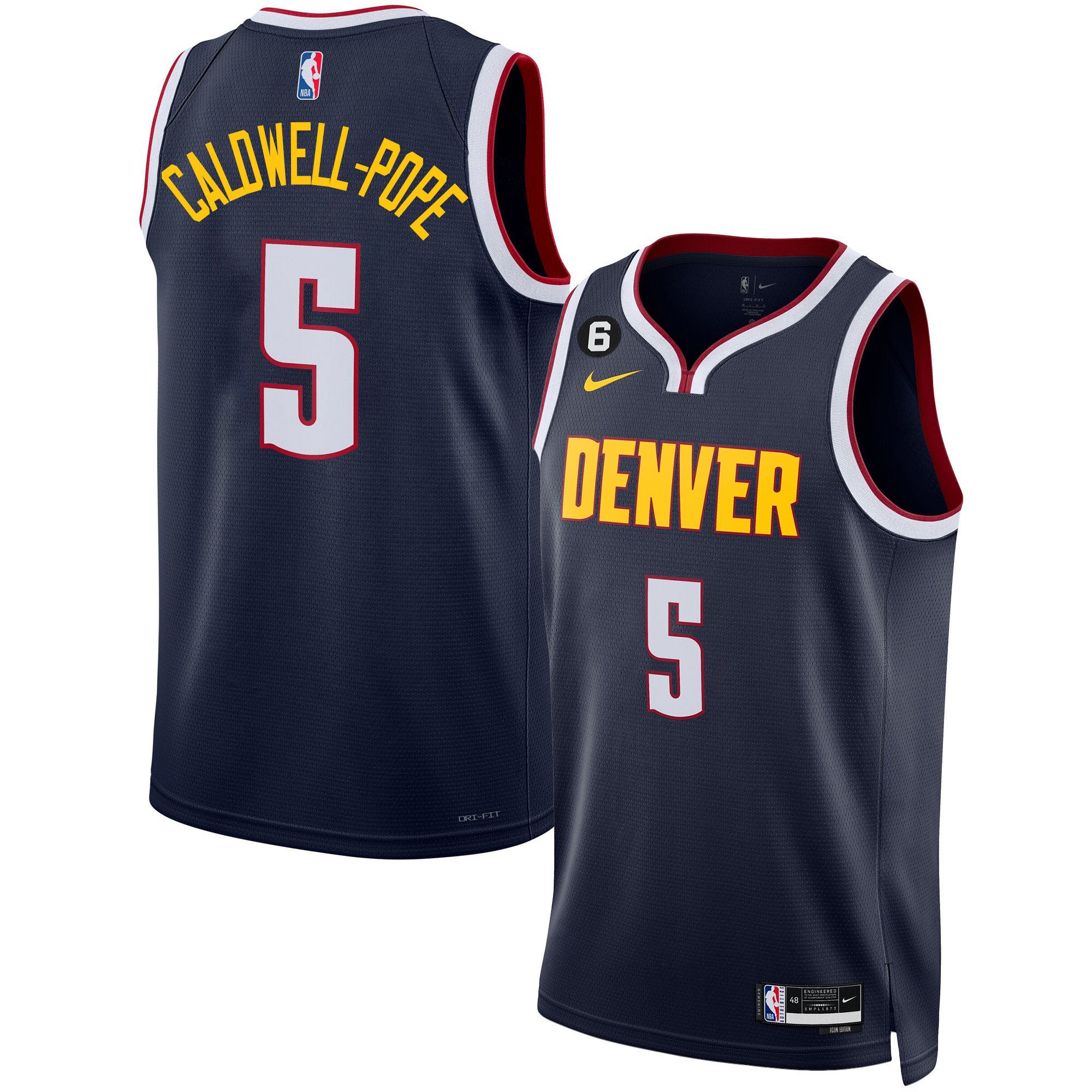 Caldwell-Pope Men's Denver Nuggets #6 Patch Collection Icon Jersey - All Stitched