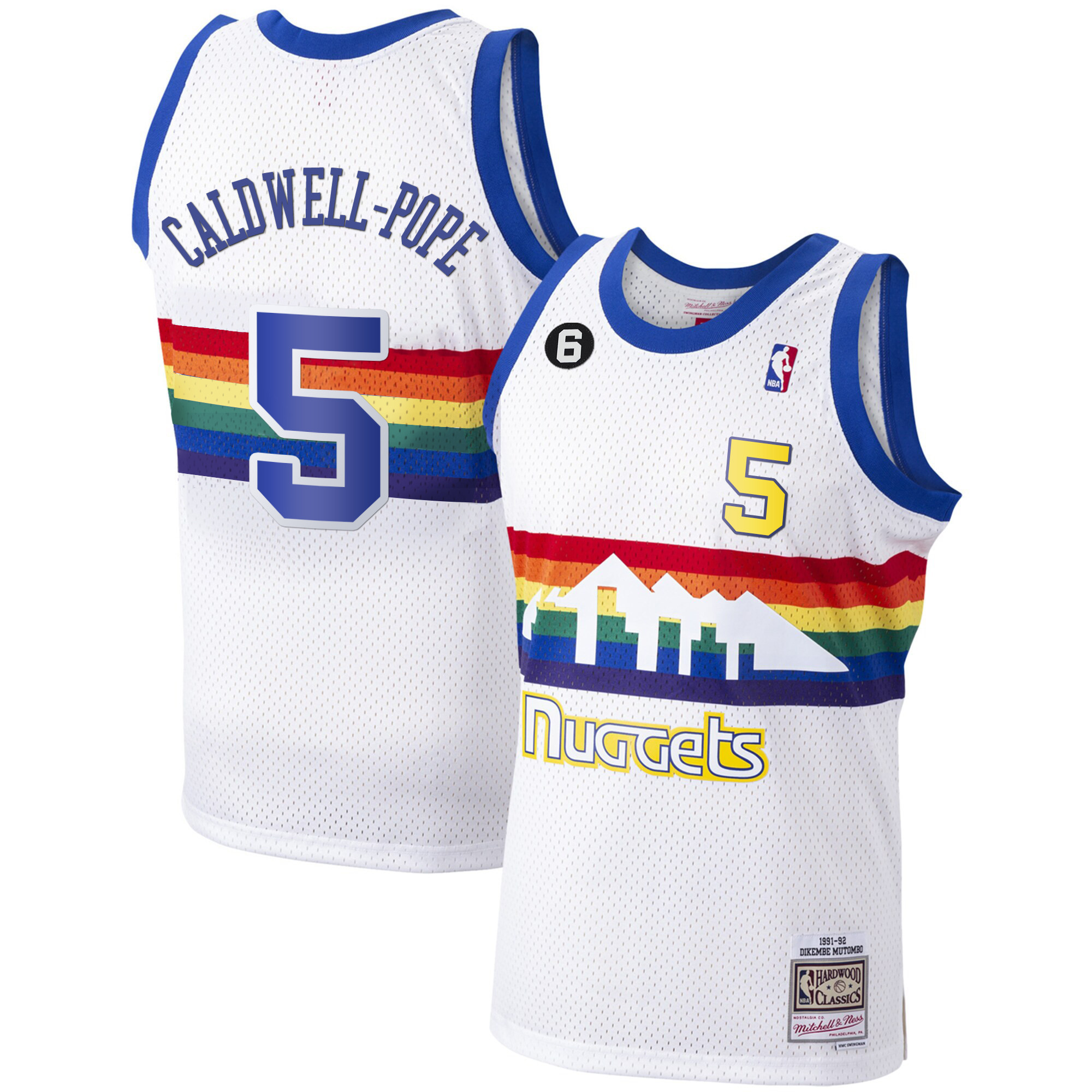 Caldwell-Pope Men's Denver Nuggets #6 Patch Collection White Classic Jersey - All Stitched