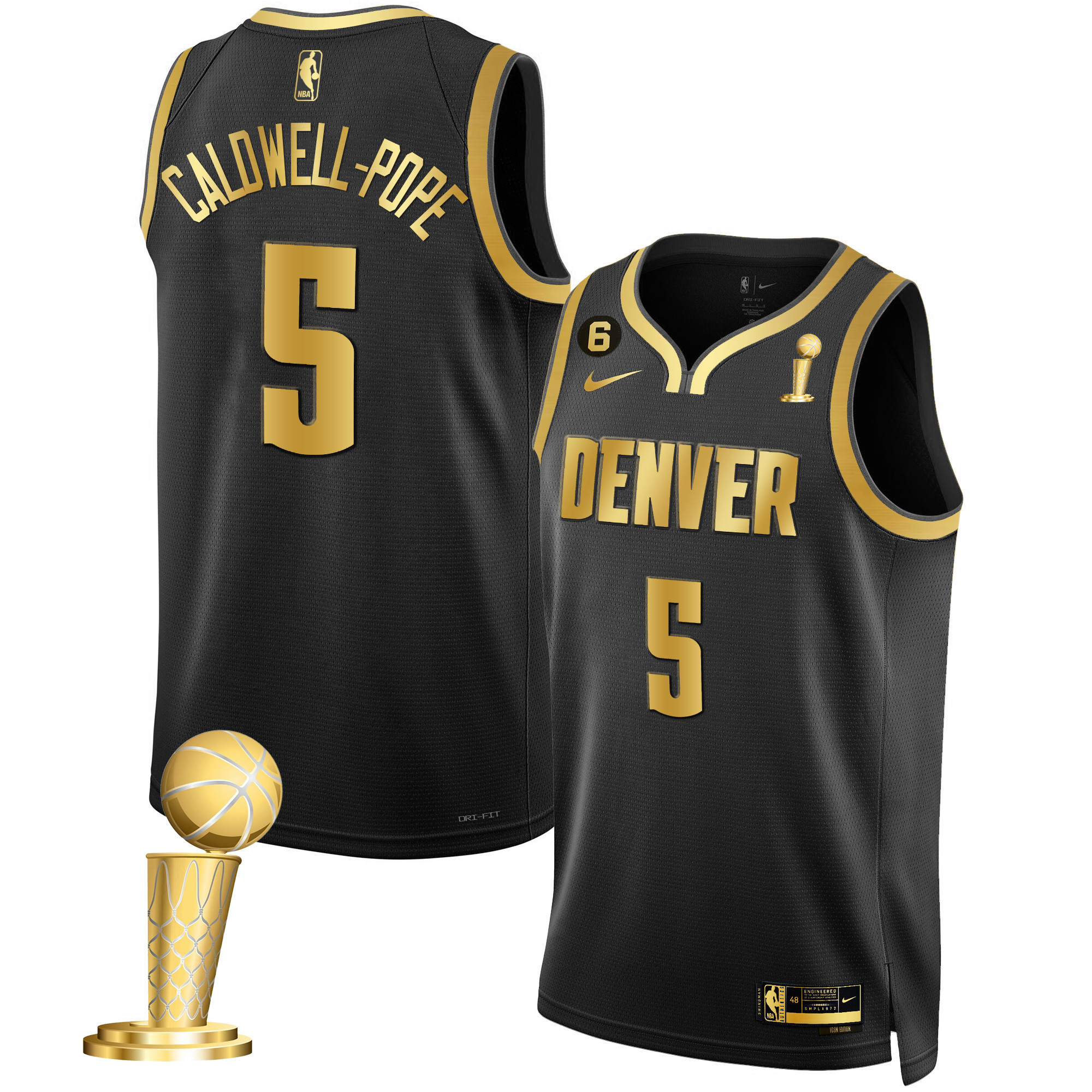 Caldwell-Pope Men's Denver Nuggets 2023 Champions Black & White Gold Black Gold Jersey - All Stitched