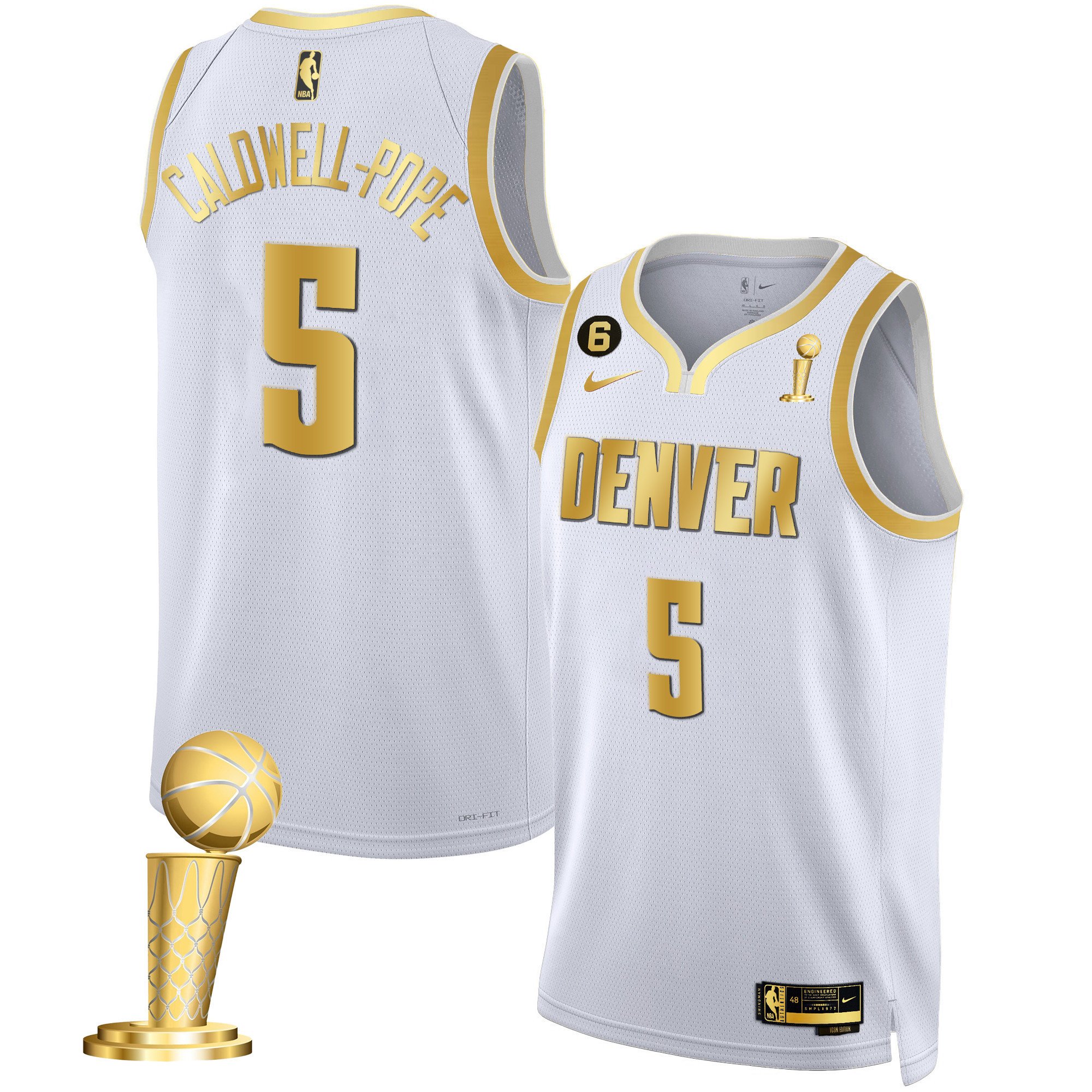 Caldwell-Pope Men's Denver Nuggets 2023 Champions Black & White Gold Jersey - All Stitched