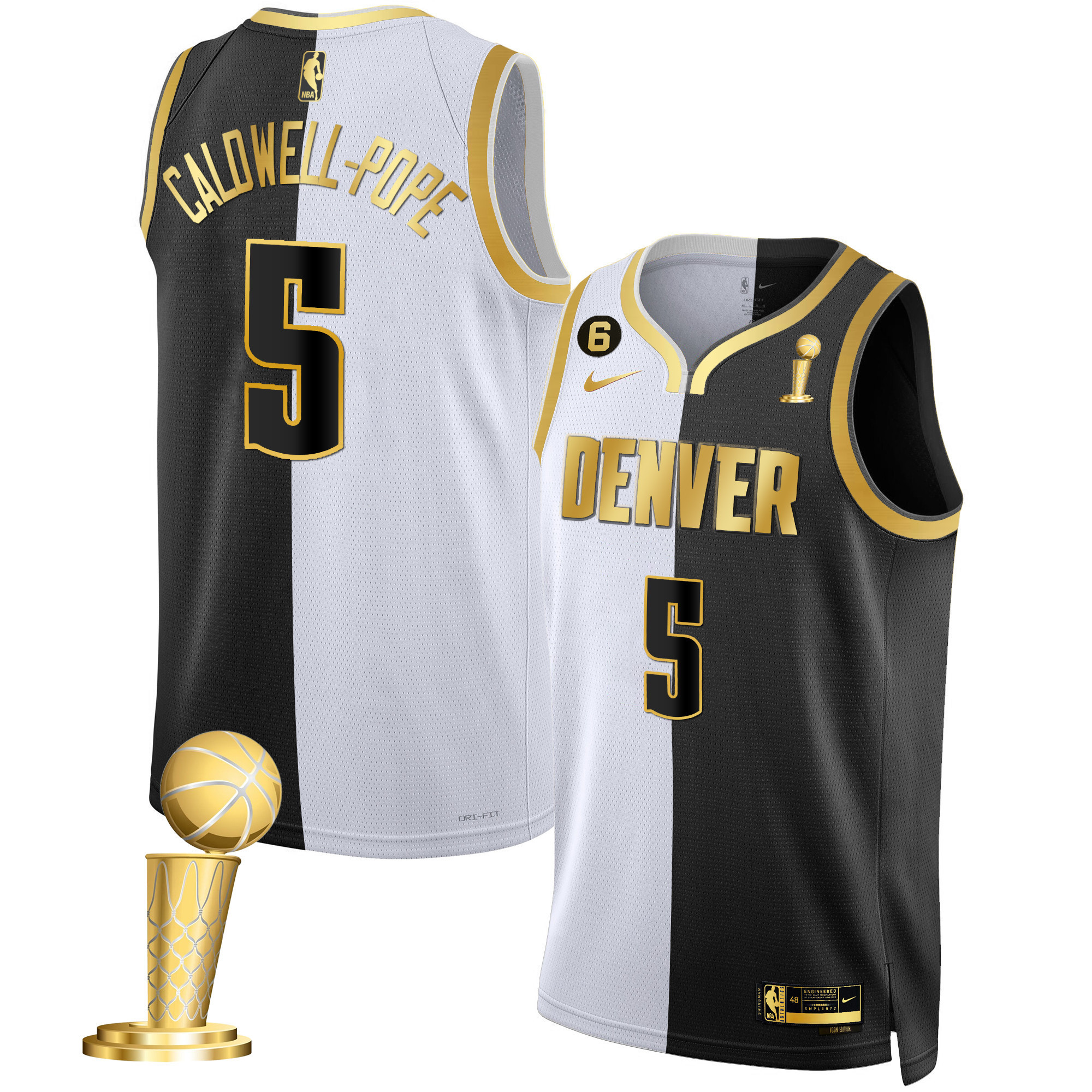 Caldwell-Pope Men's Denver Nuggets 2023 Champions Black & White Gold Split Jersey - All Stitched