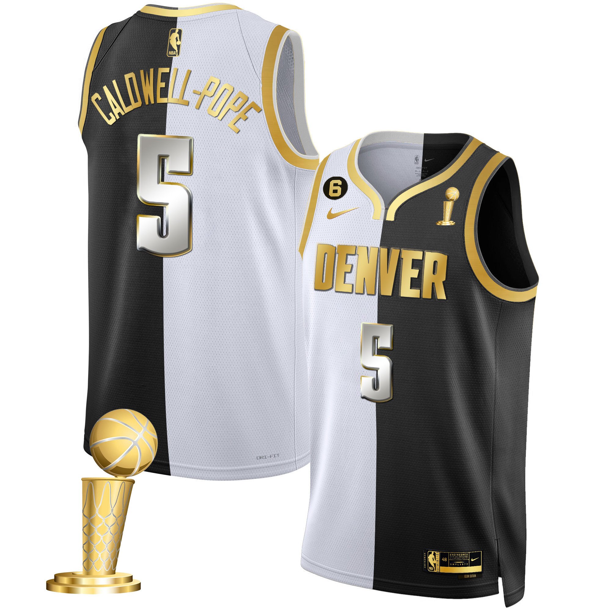 Caldwell-Pope Men's Denver Nuggets 2023 Champions Black & White Gold Split Limited Jersey - All Stitched