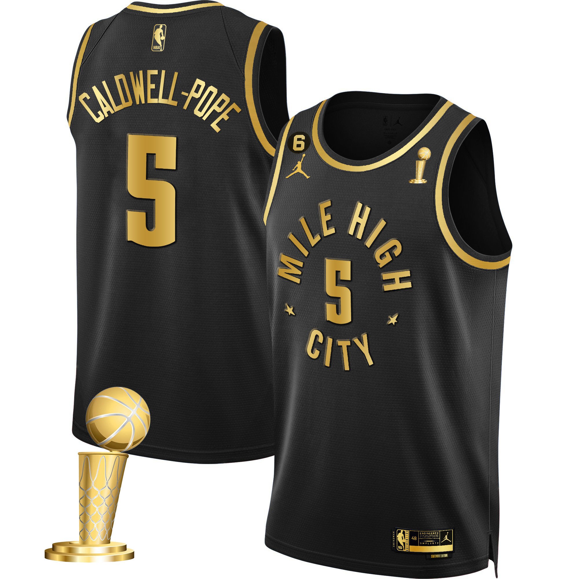 Caldwell-Pope Men's Denver Nuggets 2023 Champions Black & White Gold Statement Black Jersey - All Stitched