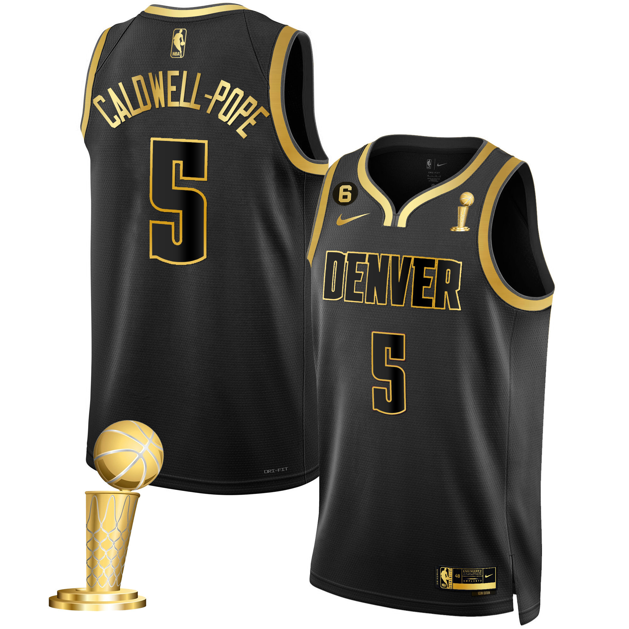 Caldwell-Pope Men's Denver Nuggets 2023 Champions Collection Black Gold Jersey - All Stitched