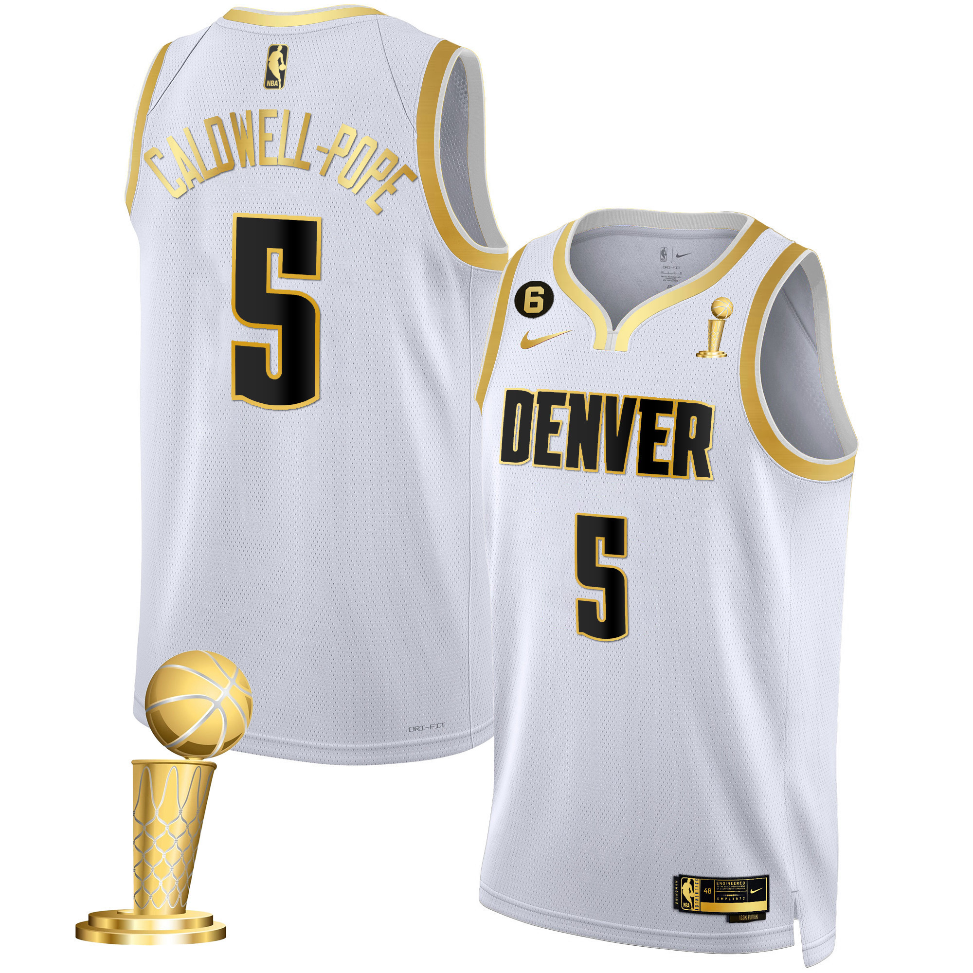 Caldwell-Pope Men's Denver Nuggets 2023 Champions Collection White Gold Jersey - All Stitched