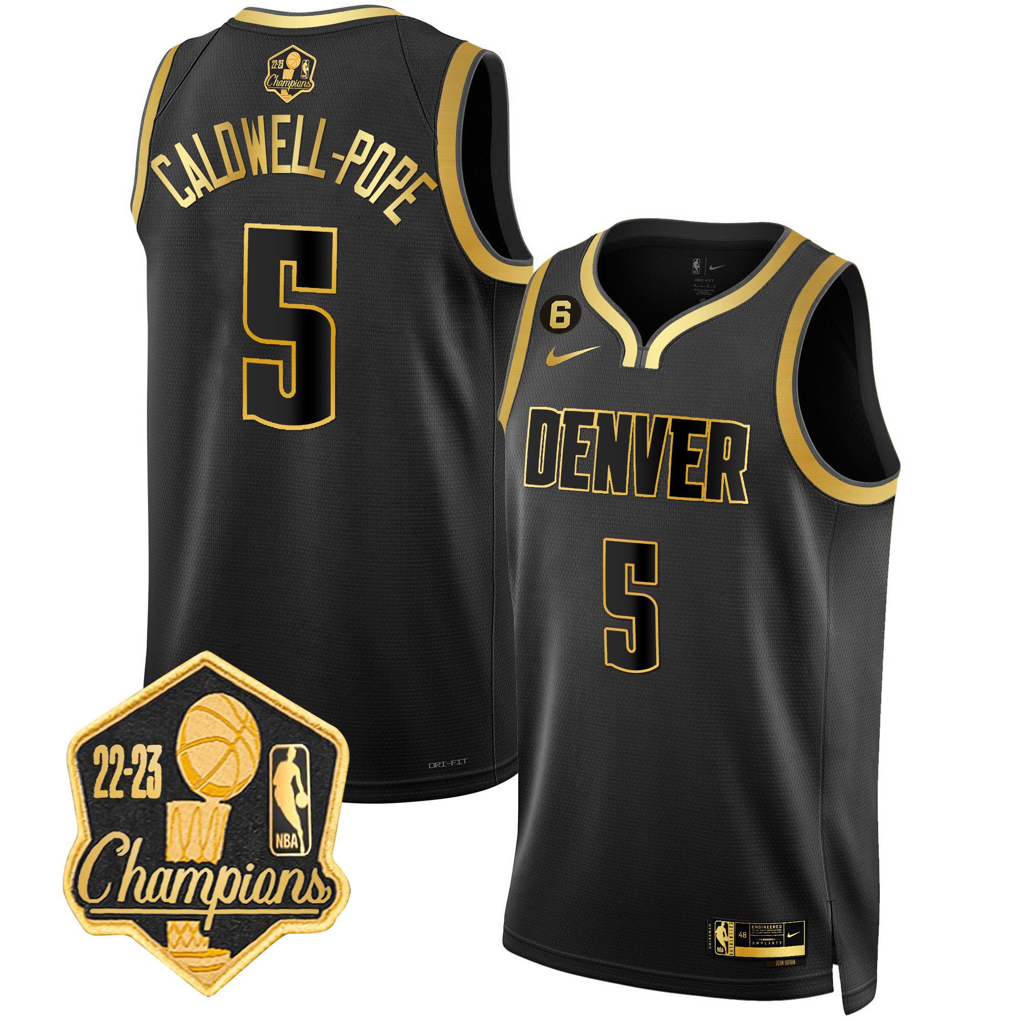 Caldwell-Pope Men's Denver Nuggets 2023 Champions Limited Patch Black Gold Jersey - All Stitched