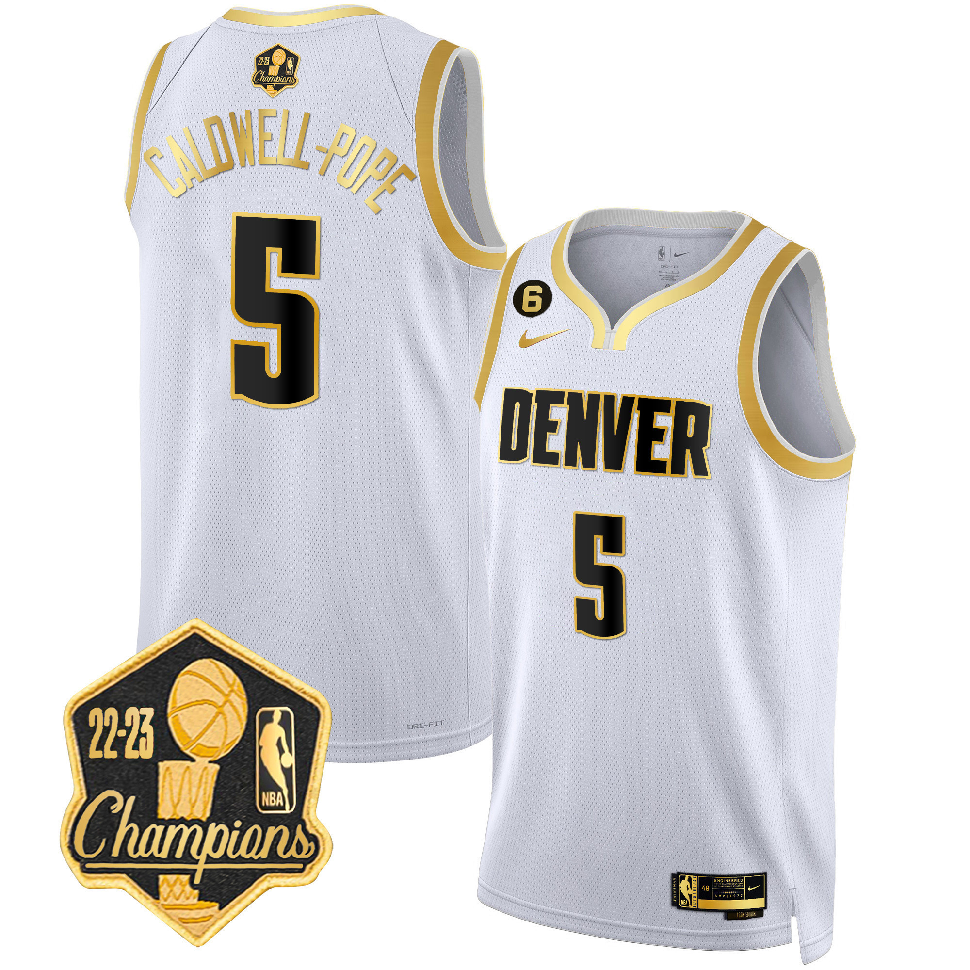 Caldwell-Pope Men's Denver Nuggets 2023 Champions Limited Patch White Gold Jersey - All Stitched