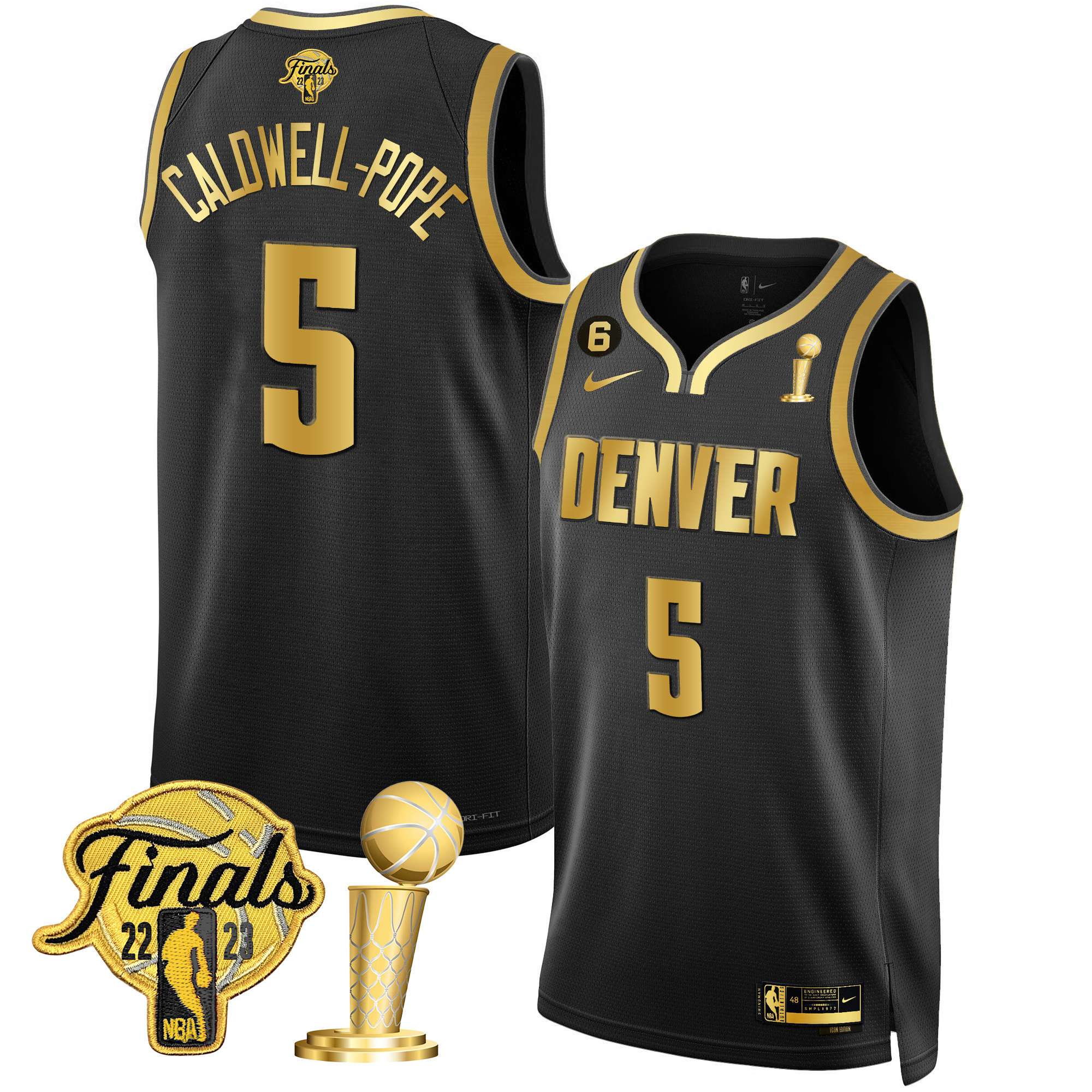 Caldwell-Pope Men's Denver Nuggets 2023 Finals & Champions Black & White Gold Black Gold Jersey - All Stitched