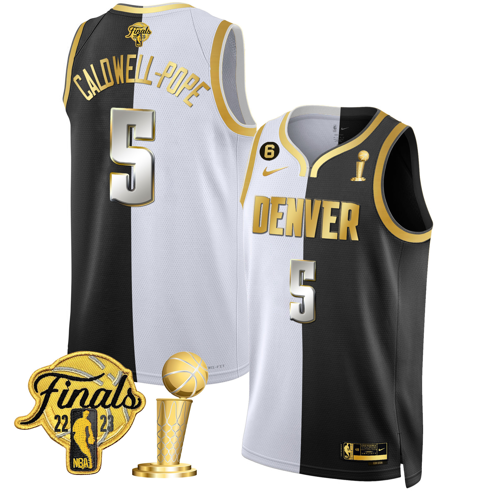 Caldwell-Pope Men's Denver Nuggets 2023 Finals & Champions Black & White Gold Split Limited Jersey - All Stitched