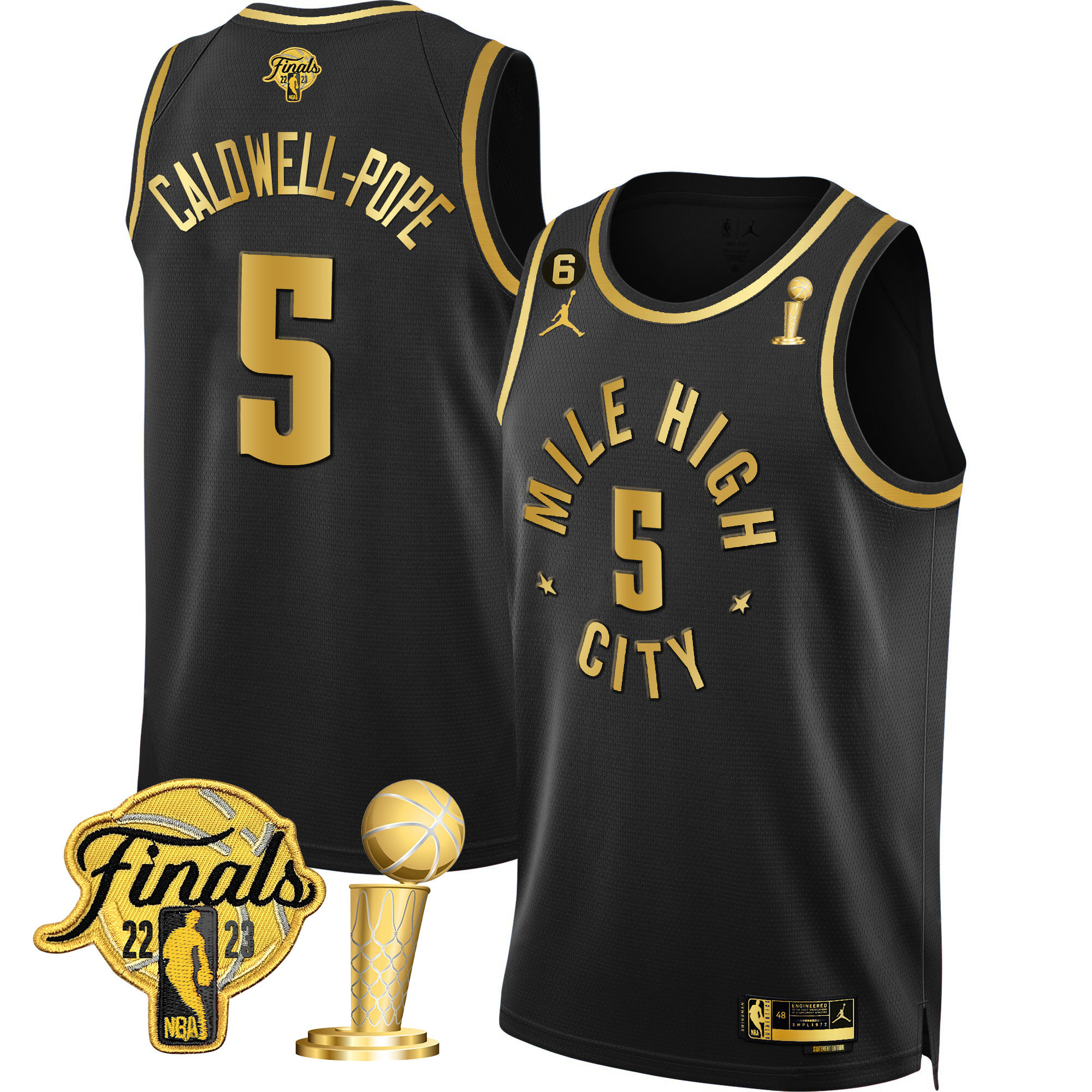 Caldwell-Pope Men's Denver Nuggets 2023 Finals & Champions Black & White Gold Statement Black Jersey - All Stitched
