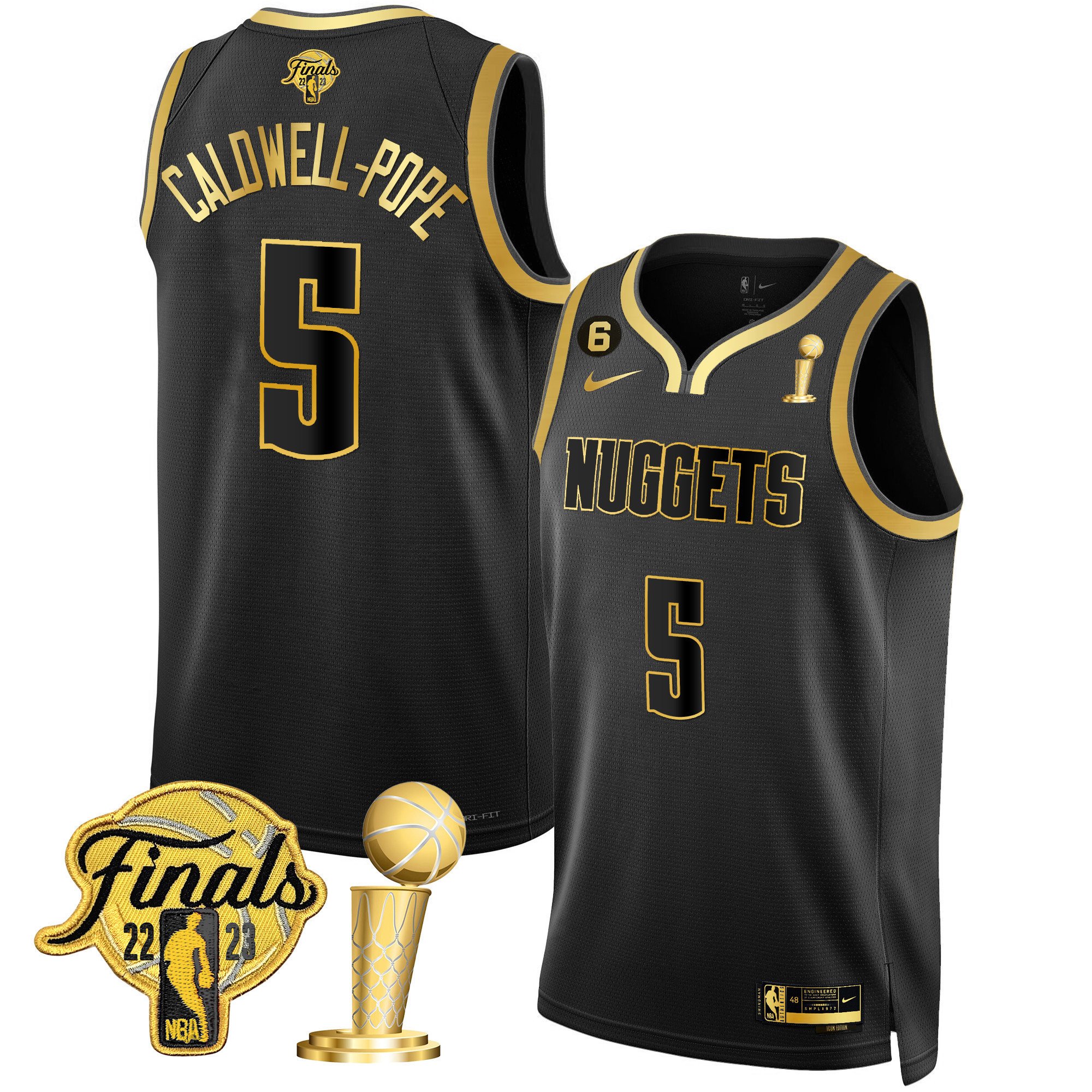 Caldwell-Pope Men's Denver Nuggets 2023 Finals & Champions Patch Gold Black Gold Jersey - All Stitched