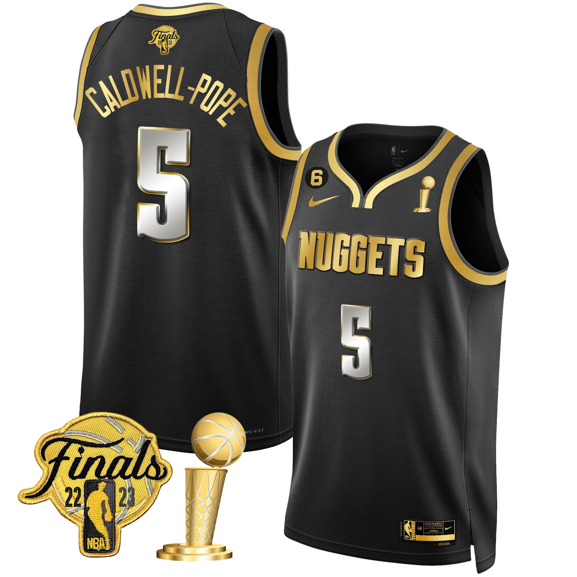 Caldwell-Pope Men's Denver Nuggets 2023 Finals & Champions Patch Gold Black Limited Jersey - All Stitched