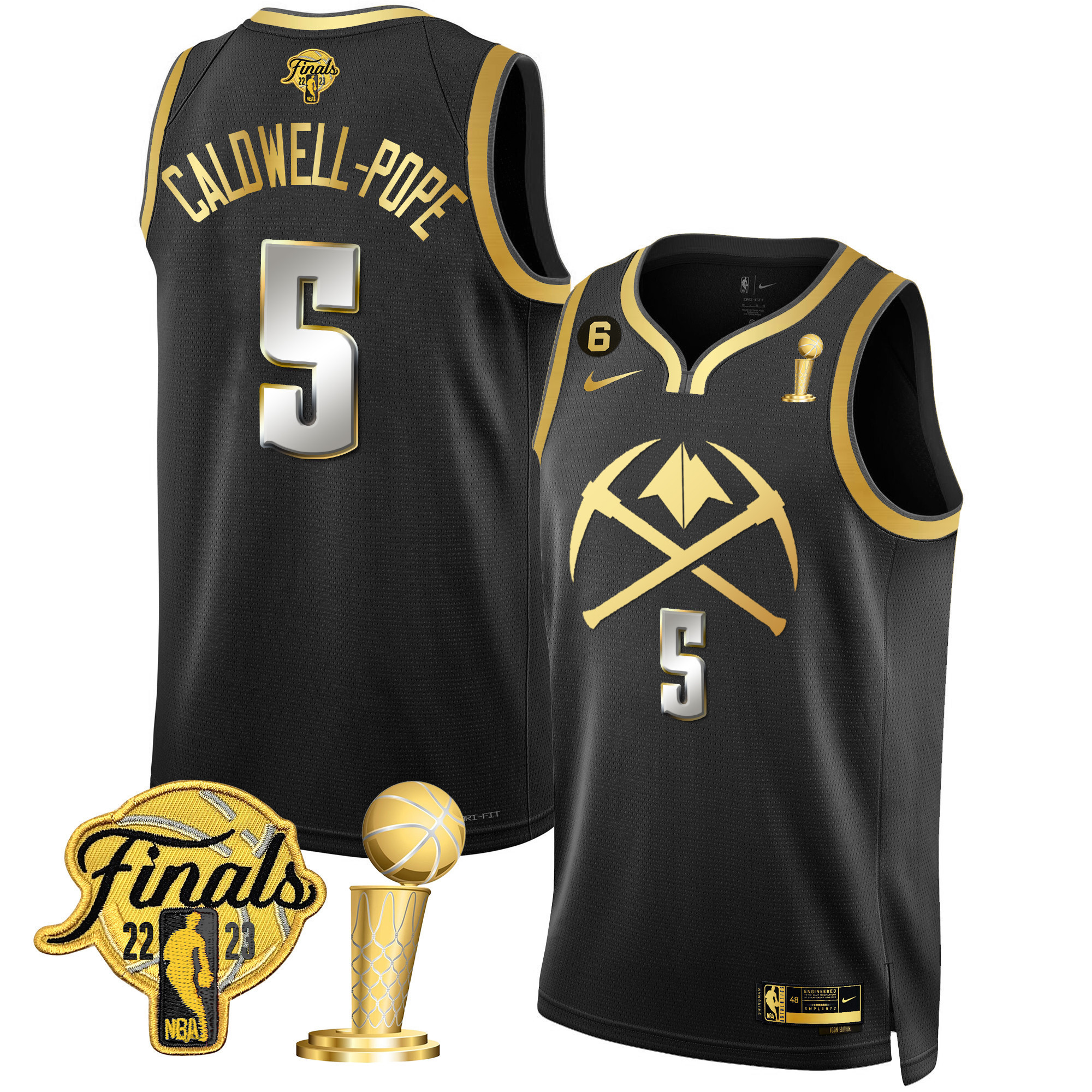 Caldwell-Pope Men's Denver Nuggets 2023 Finals & Champions Patch Gold Special V2 Black Limited Jersey - All Stitched