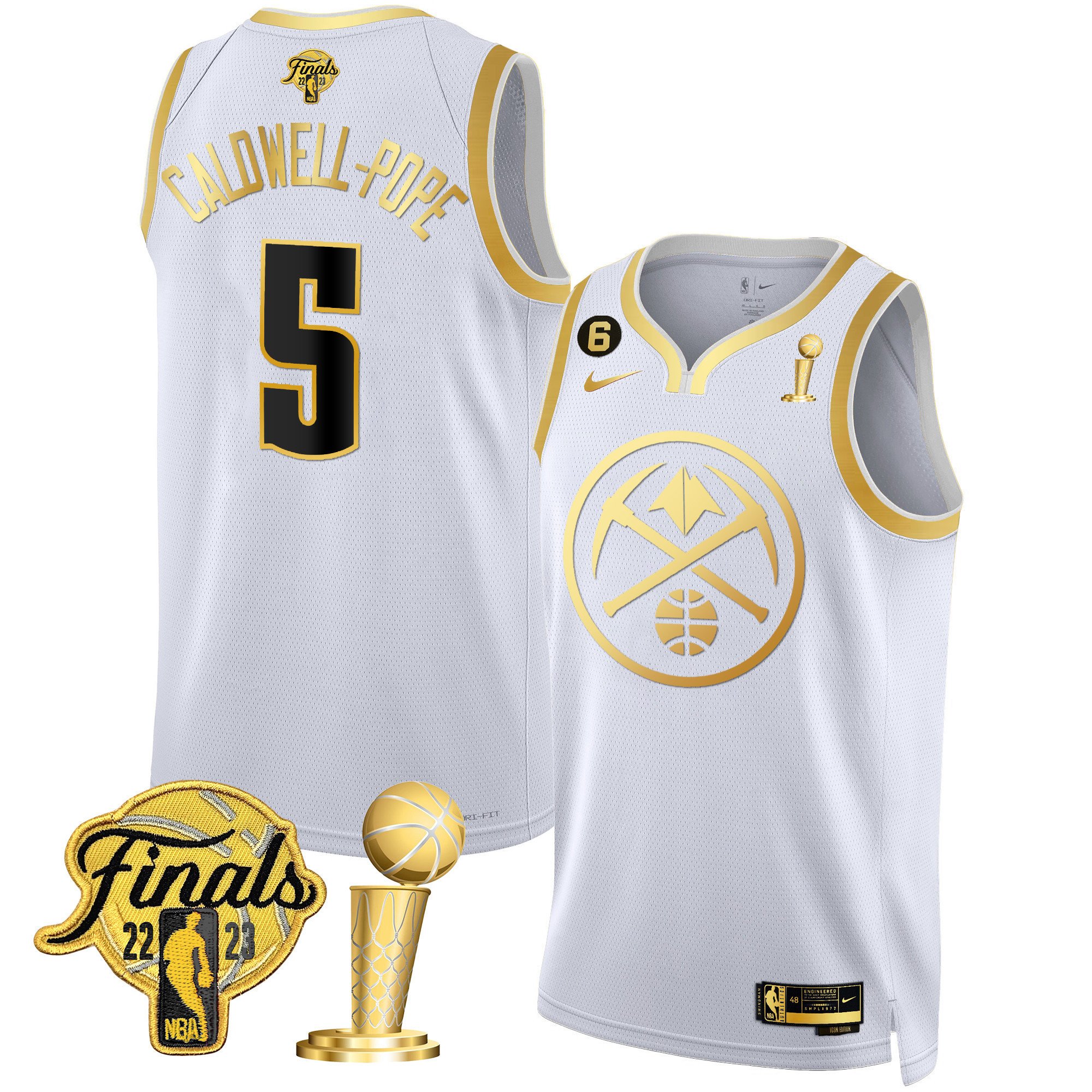 Caldwell-Pope Men's Denver Nuggets 2023 Finals & Champions Patch Gold Special White Gold Jersey - All Stitched