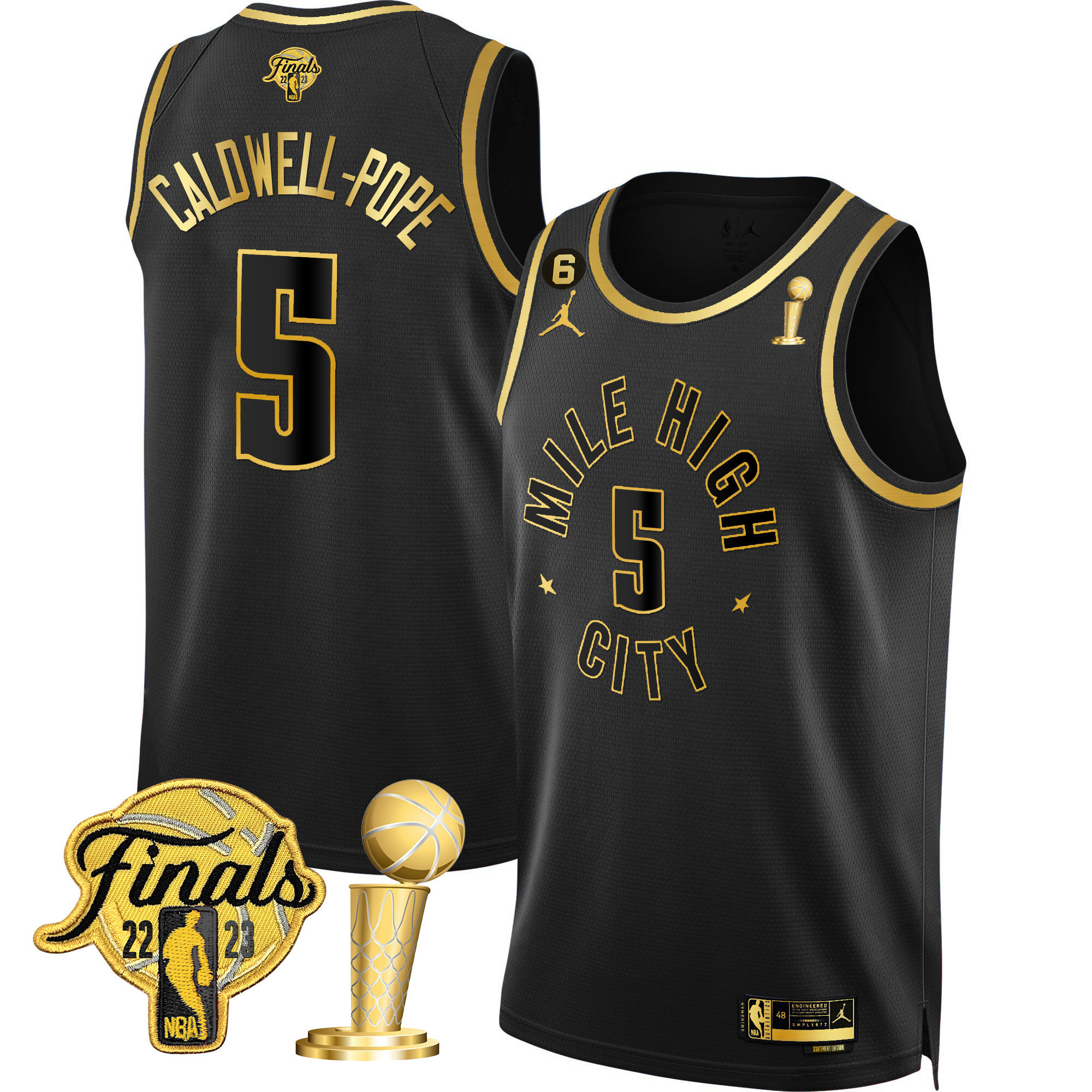 Caldwell-Pope Men's Denver Nuggets 2023 Finals & Champions Patch Gold Statement Black Jersey - All Stitched