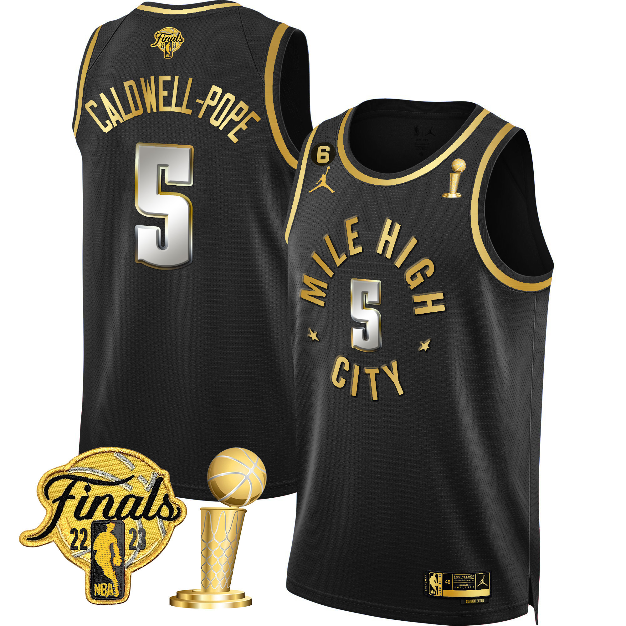 Caldwell-Pope Men's Denver Nuggets 2023 Finals & Champions Patch Gold Statement Limited Jersey - All Stitched