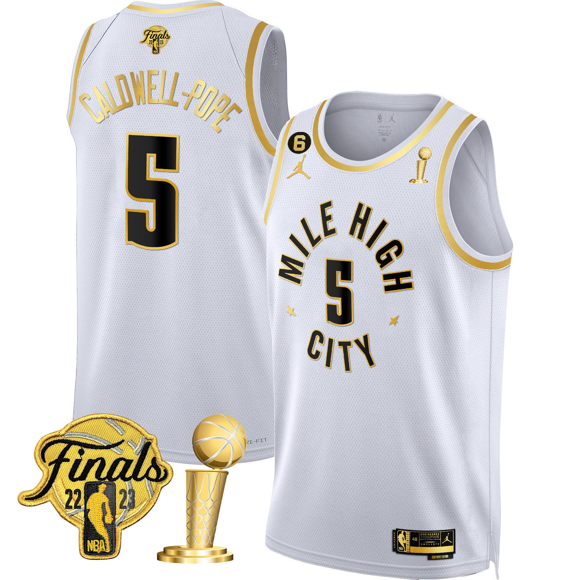 Caldwell-Pope Men's Denver Nuggets 2023 Finals & Champions Patch Gold Statement White Jersey - All Stitched