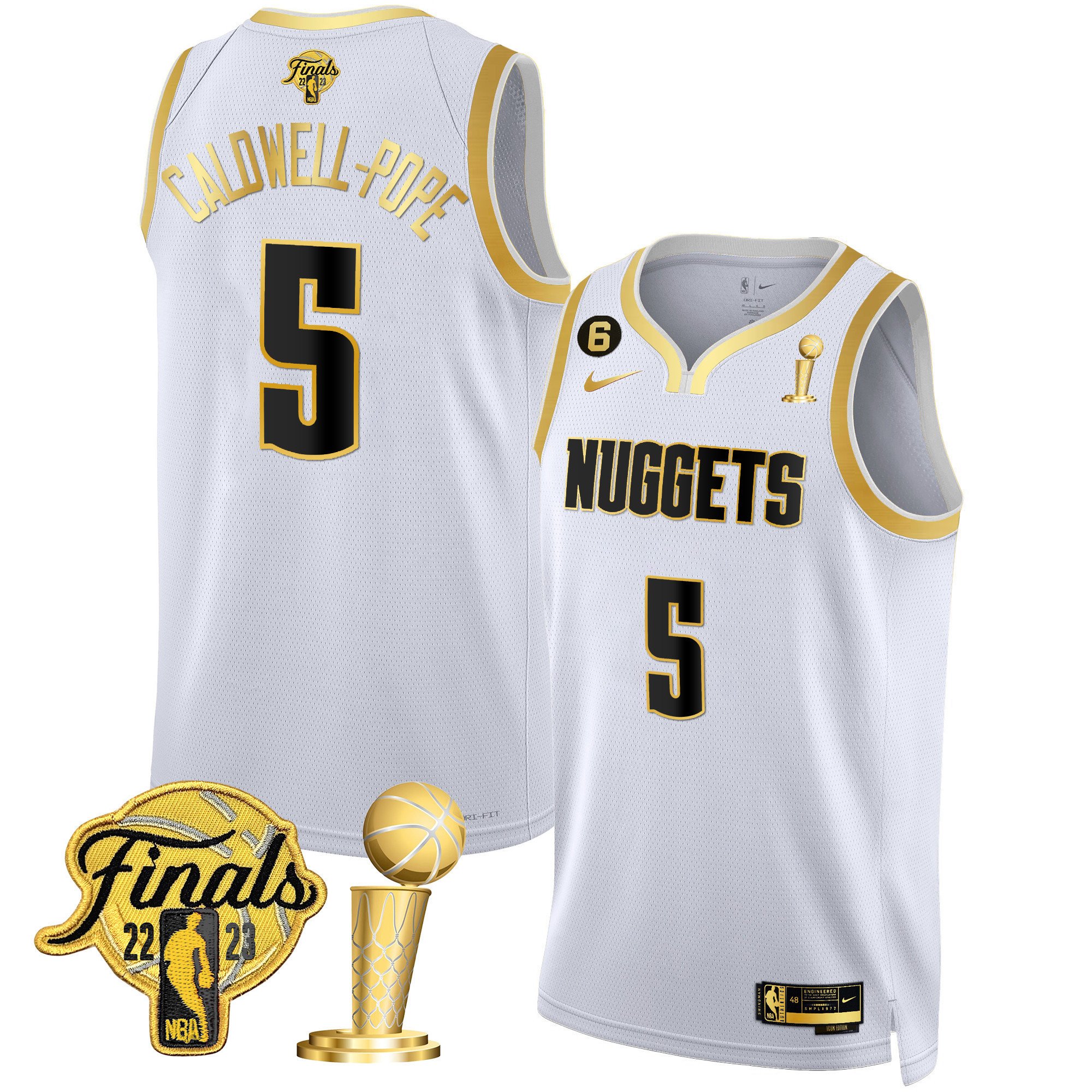 Caldwell-Pope Men's Denver Nuggets 2023 Finals & Champions Patch Gold White Gold Jersey - All Stitched