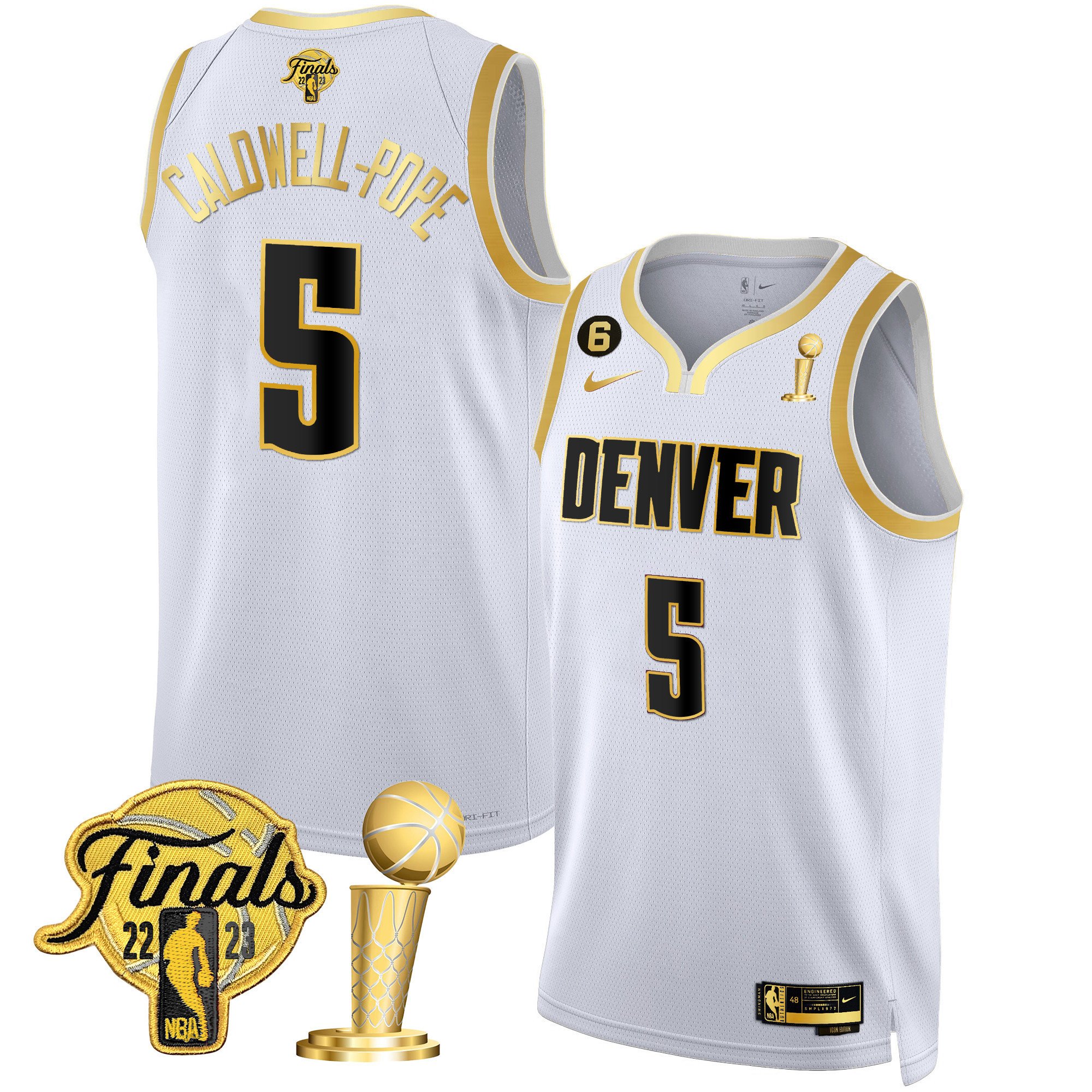 Caldwell-Pope Men's Denver Nuggets 2023 Finals & Champions Patch White Gold Jersey - All Stitched