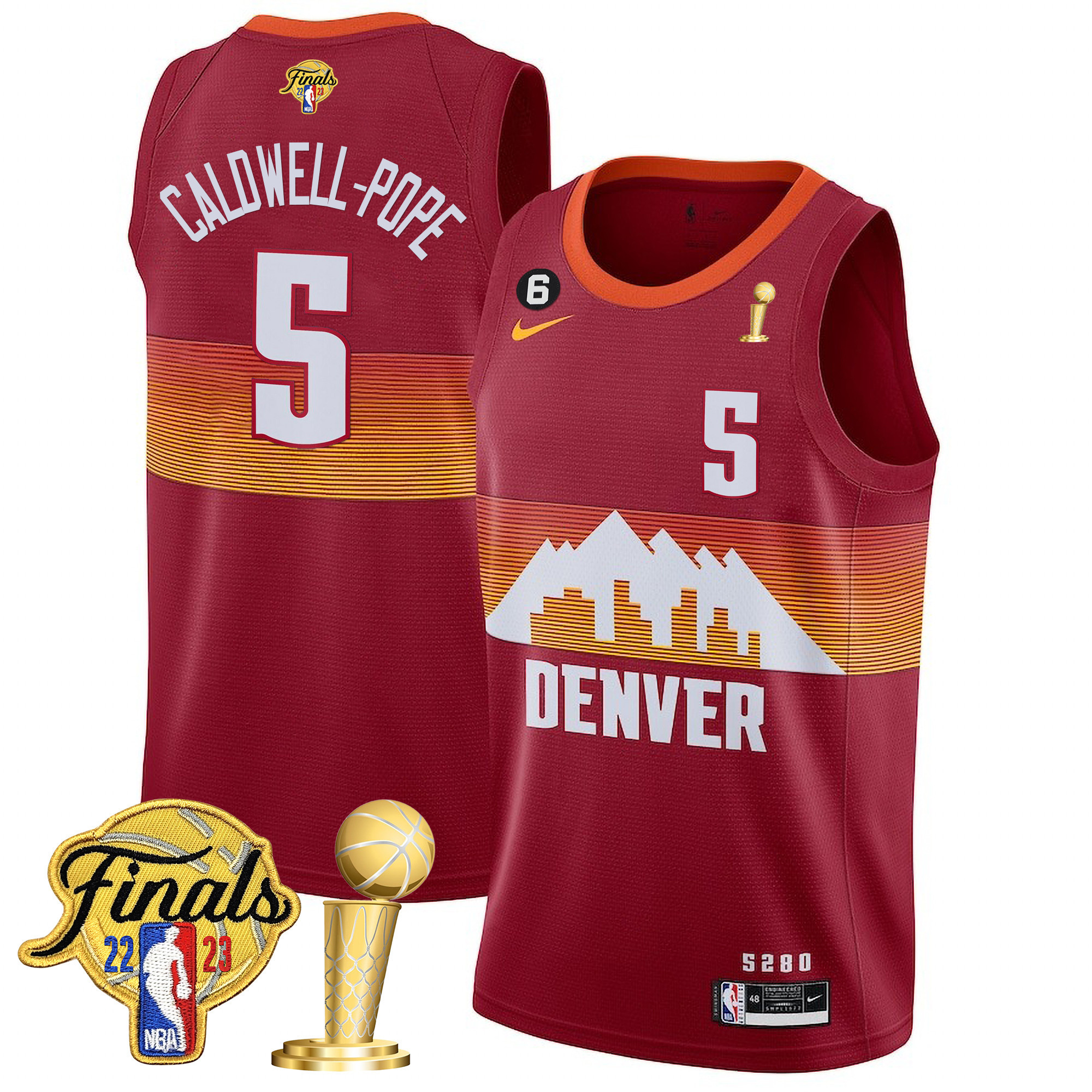 Caldwell-Pope Men's Denver Nuggets 2023 Finals Patch & Champions Collection V2 City Red Jersey - All Stitched