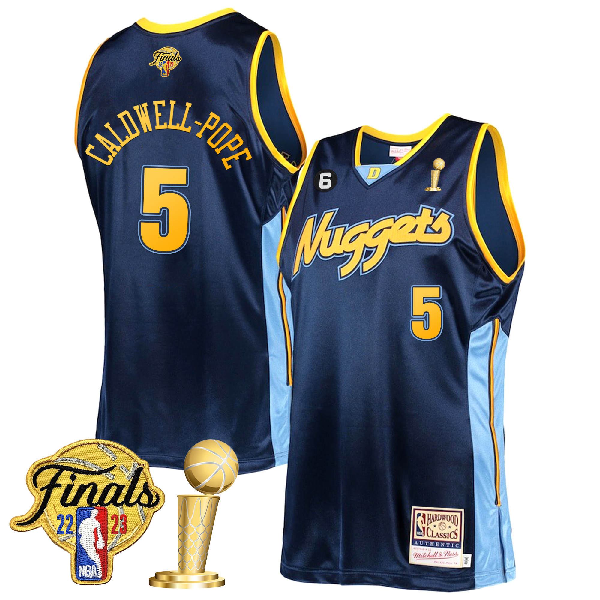 Caldwell-Pope Men's Denver Nuggets 2023 Finals Patch & Champions Collection V2 Hardwood Classics Jersey - All Stitched