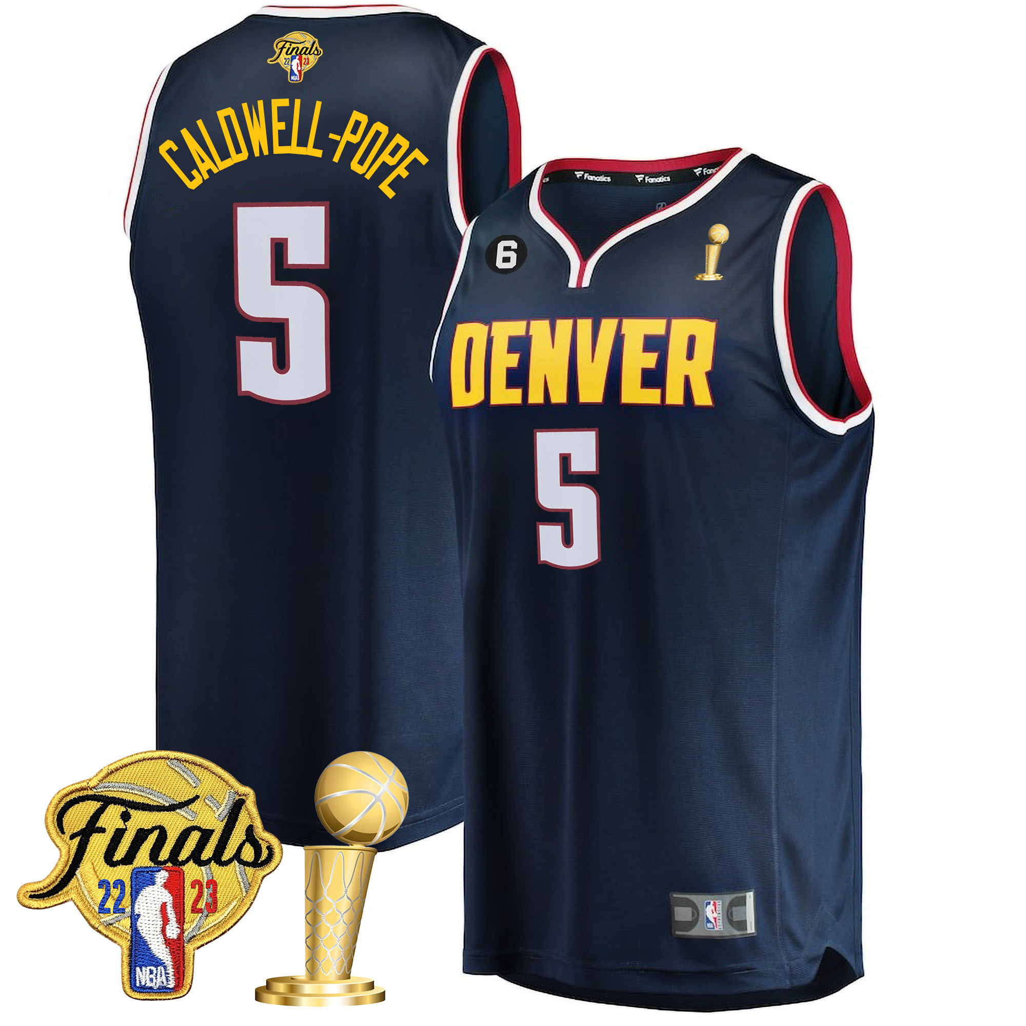 Caldwell-Pope Men's Denver Nuggets 2023 Finals Patch & Champions Collection V2 Icon Navy Jersey - All Stitched