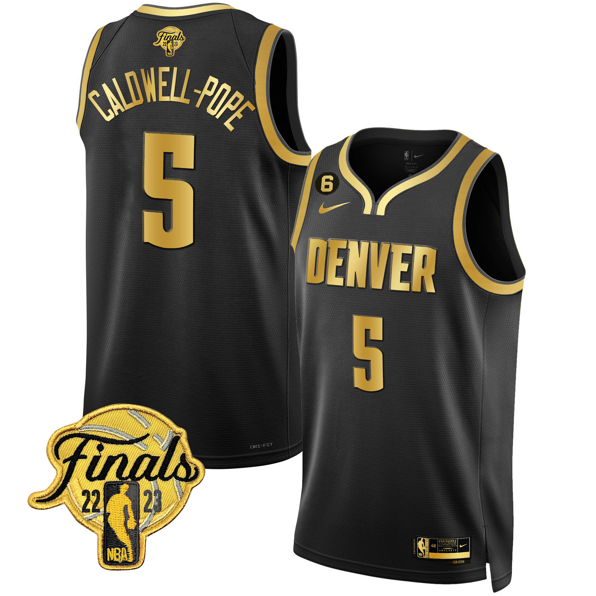 Caldwell-Pope Men's Denver Nuggets 2023 Finals Patch Black & White Gold Black Gold Jersey - All Stitched