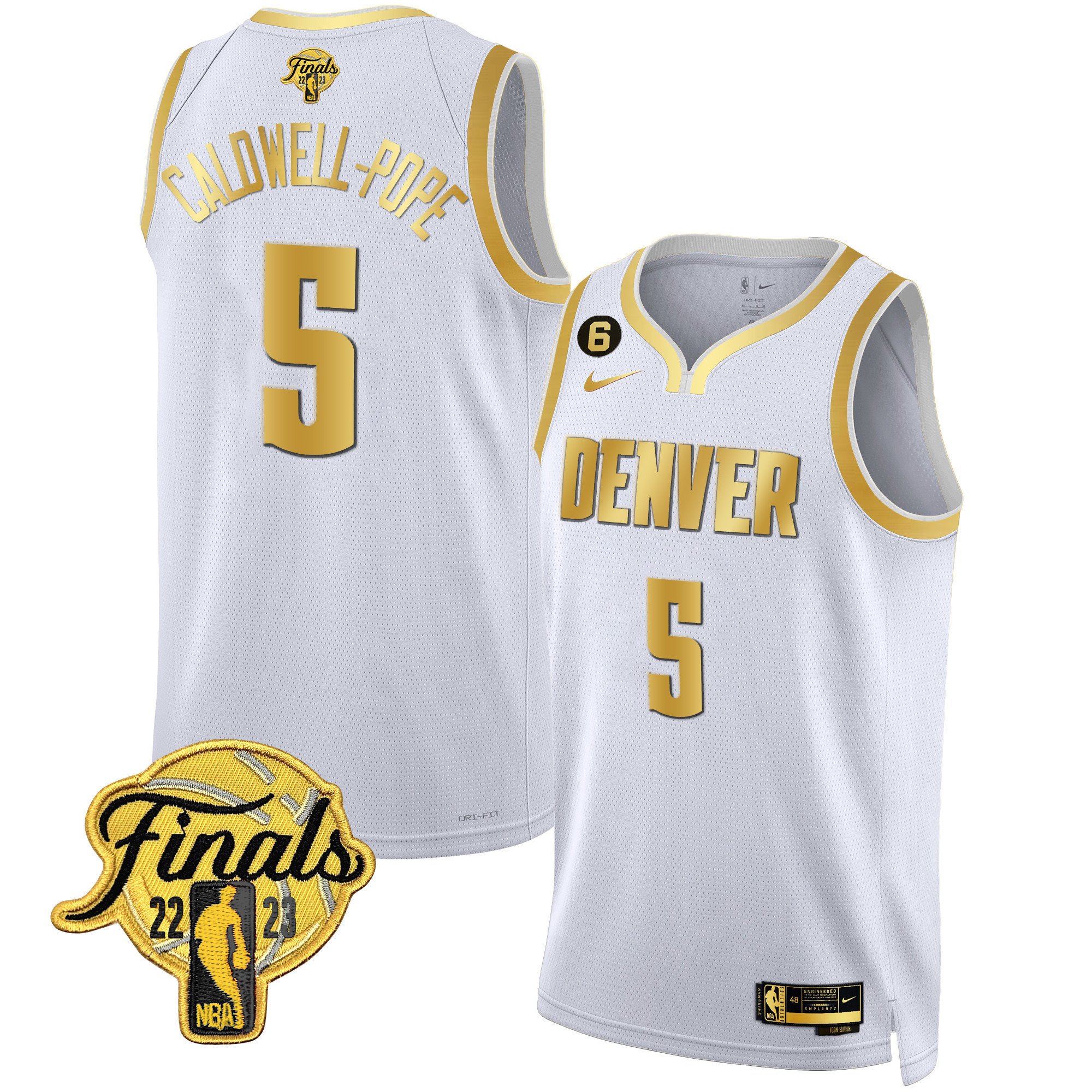 Caldwell-Pope Men's Denver Nuggets 2023 Finals Patch Black & White Gold Jersey - All Stitched