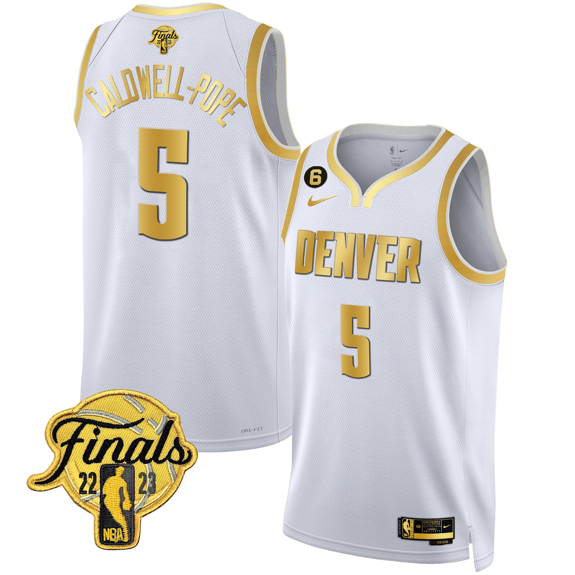 Caldwell-Pope Men's Denver Nuggets 2023 Finals Patch Black & White Gold Jersey - All Stitched