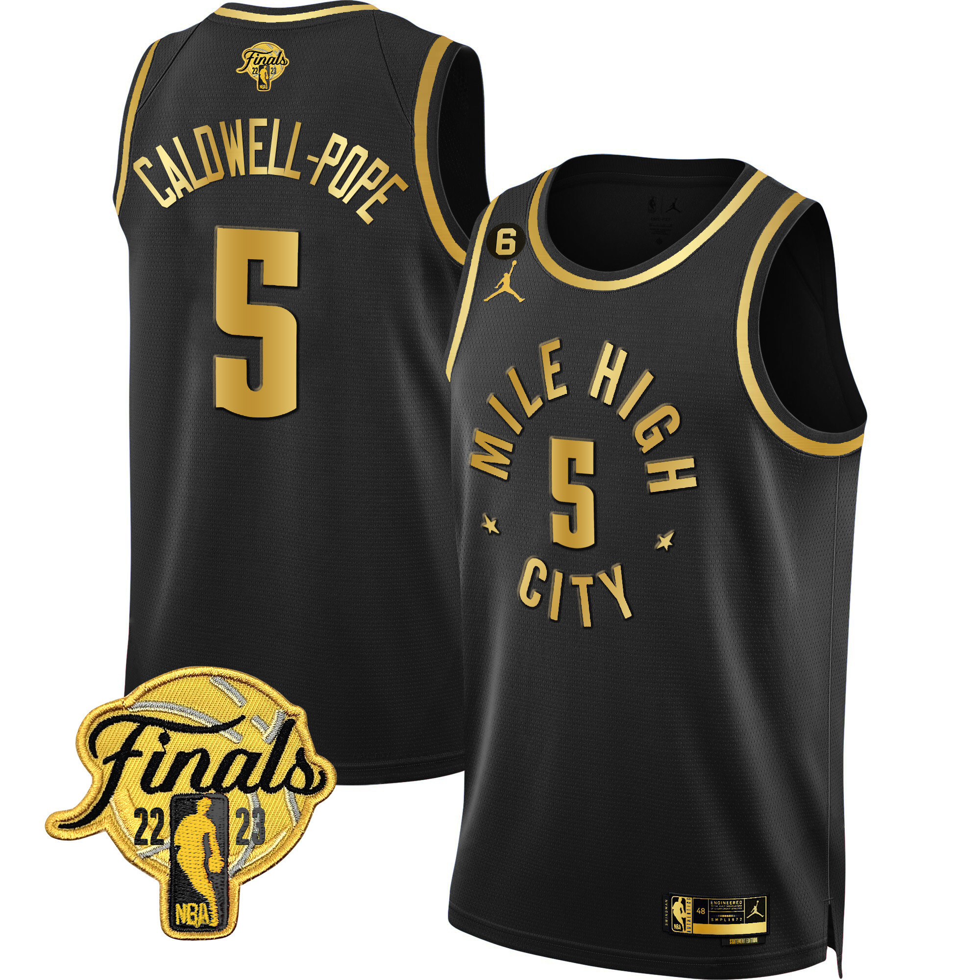 Caldwell-Pope Men's Denver Nuggets 2023 Finals Patch Black & White Gold Statement Black Jersey - All Stitched