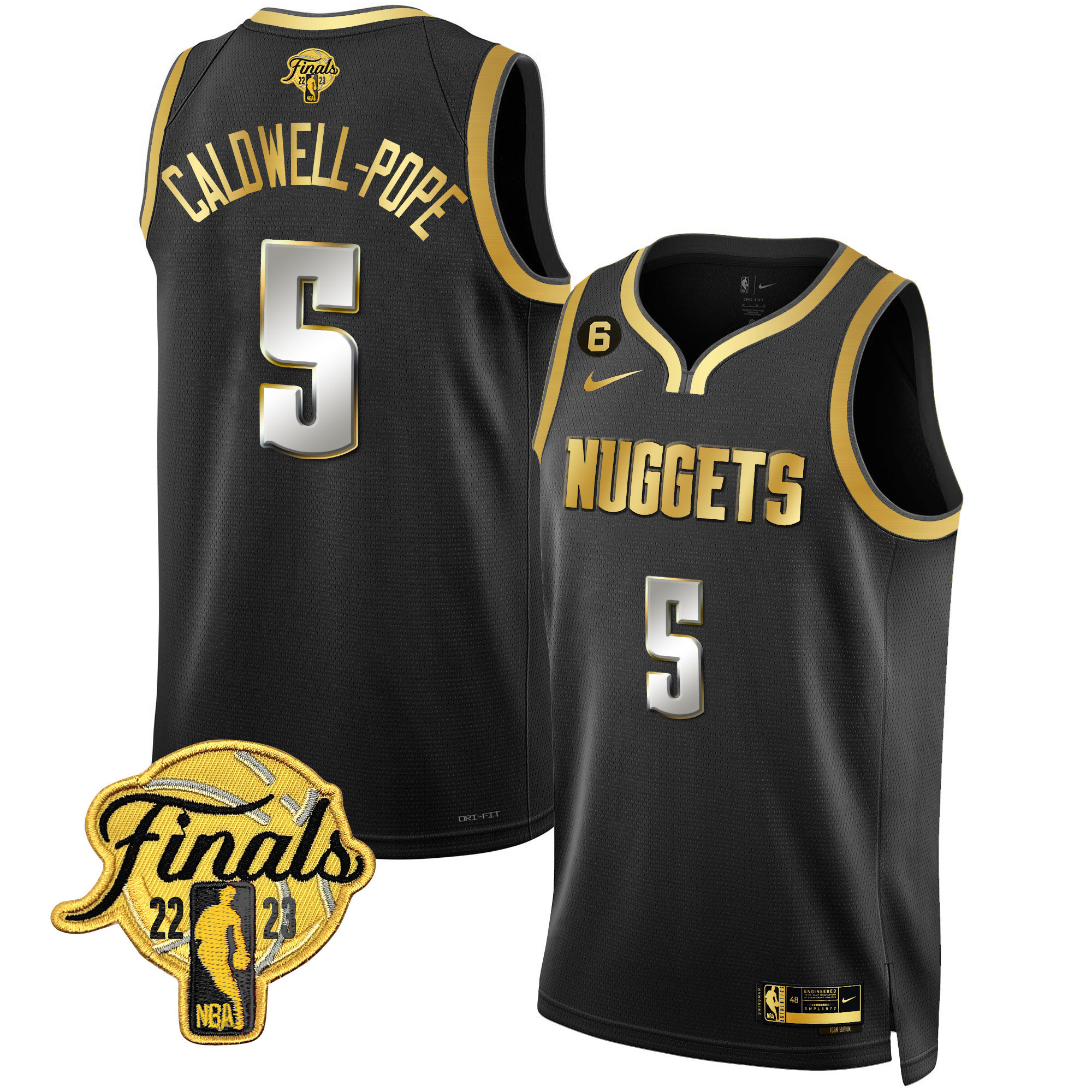 Caldwell-Pope Men's Denver Nuggets 2023 Finals Patch Gold Black Limited Jersey - All Stitched