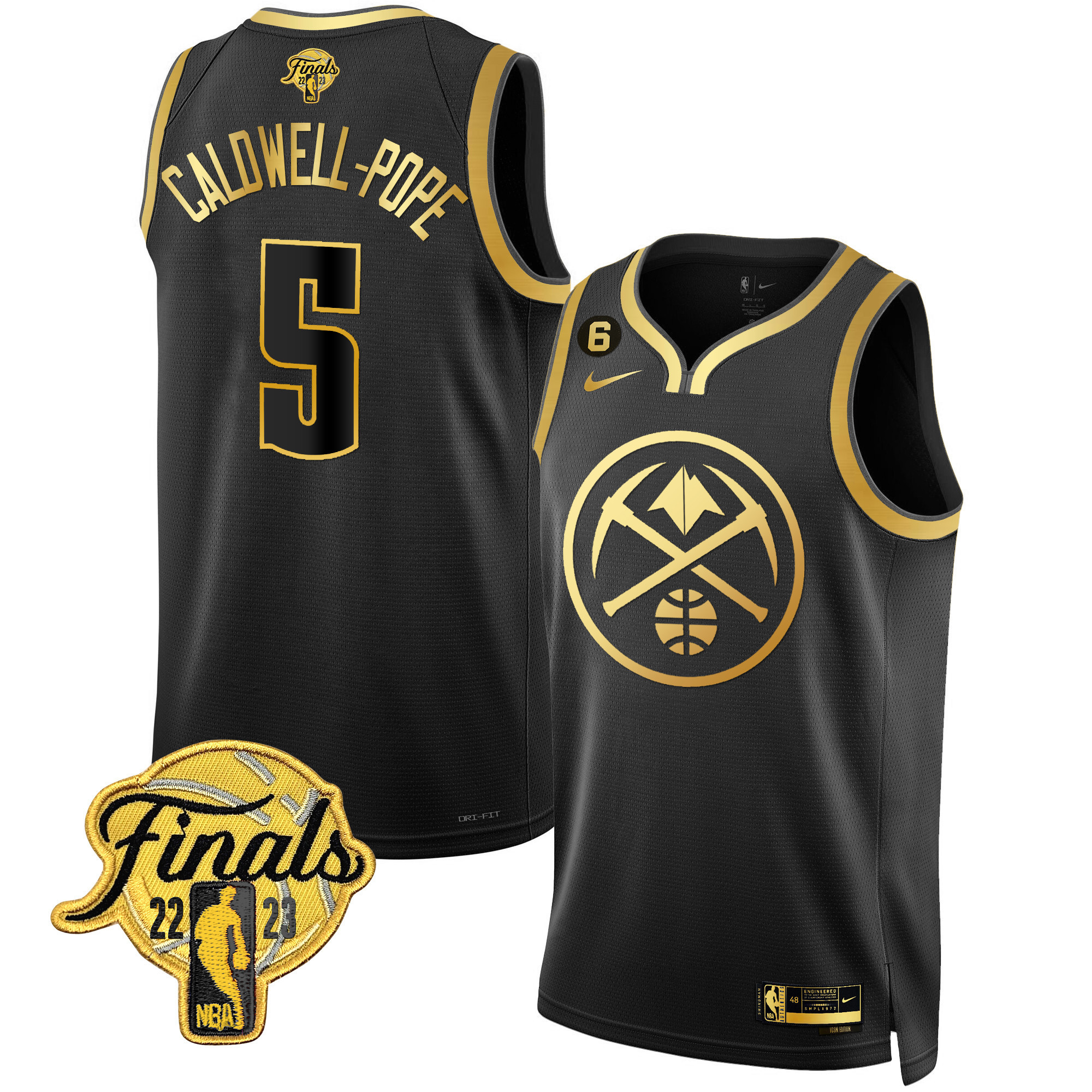Caldwell-Pope Men's Denver Nuggets 2023 Finals Patch Gold Special Black Gold Jersey - All Stitched
