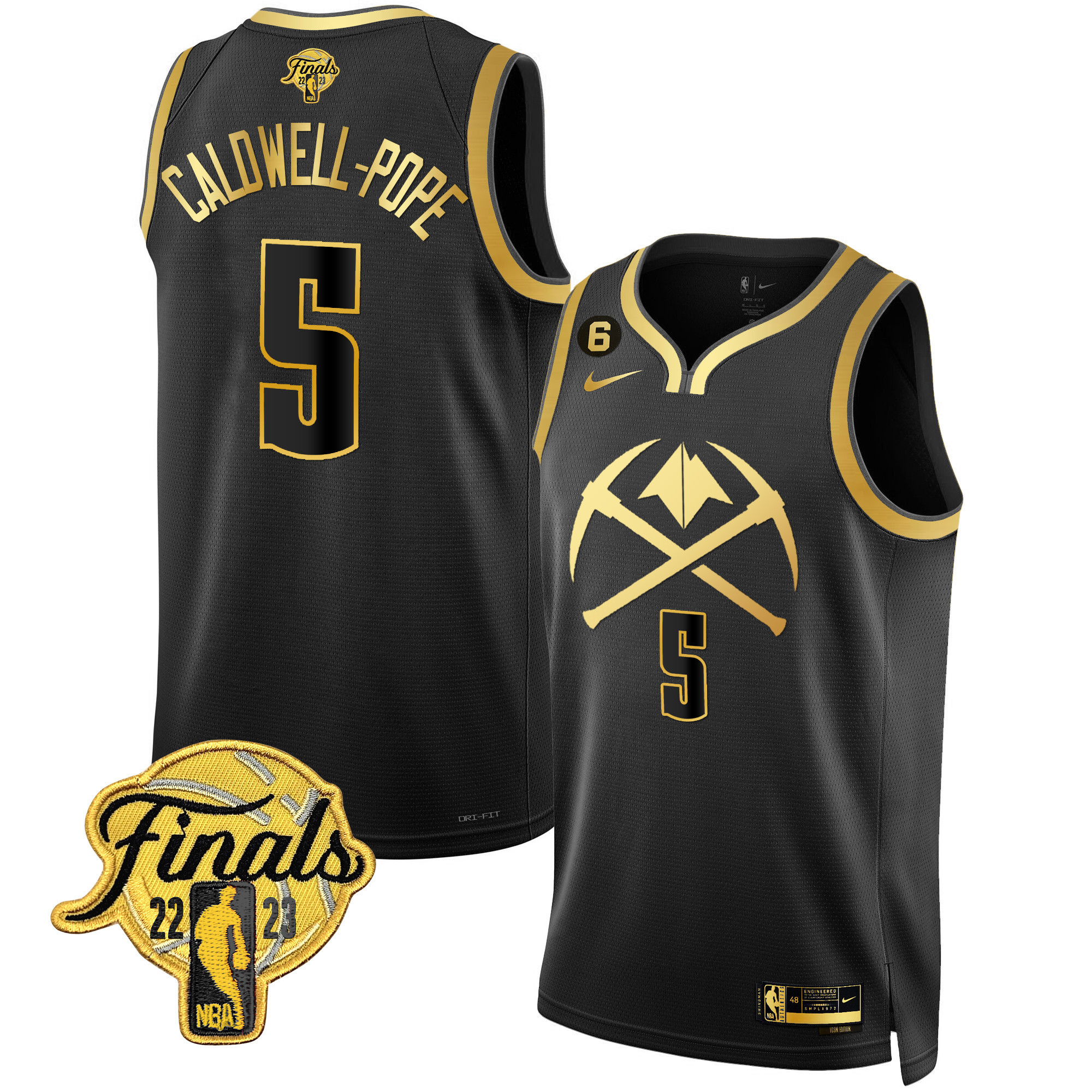 Caldwell-Pope Men's Denver Nuggets 2023 Finals Patch Gold Special V2 Black Gold Jersey - All Stitched
