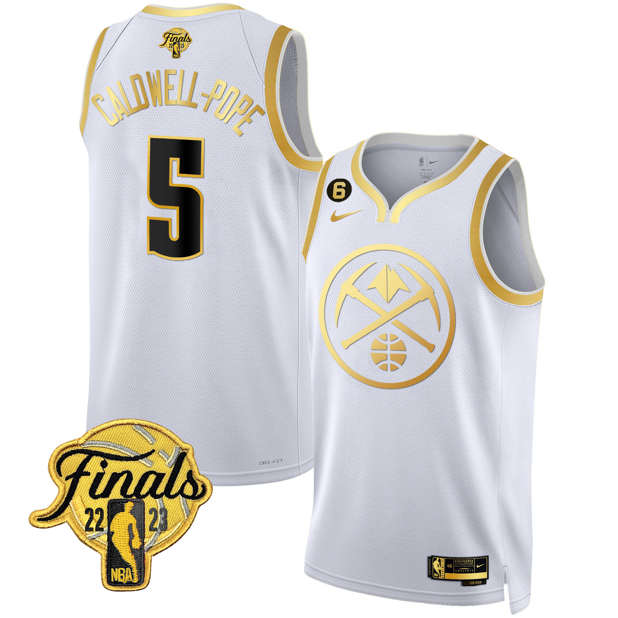Caldwell-Pope Men's Denver Nuggets 2023 Finals Patch Gold Special White Gold Jersey - All Stitched