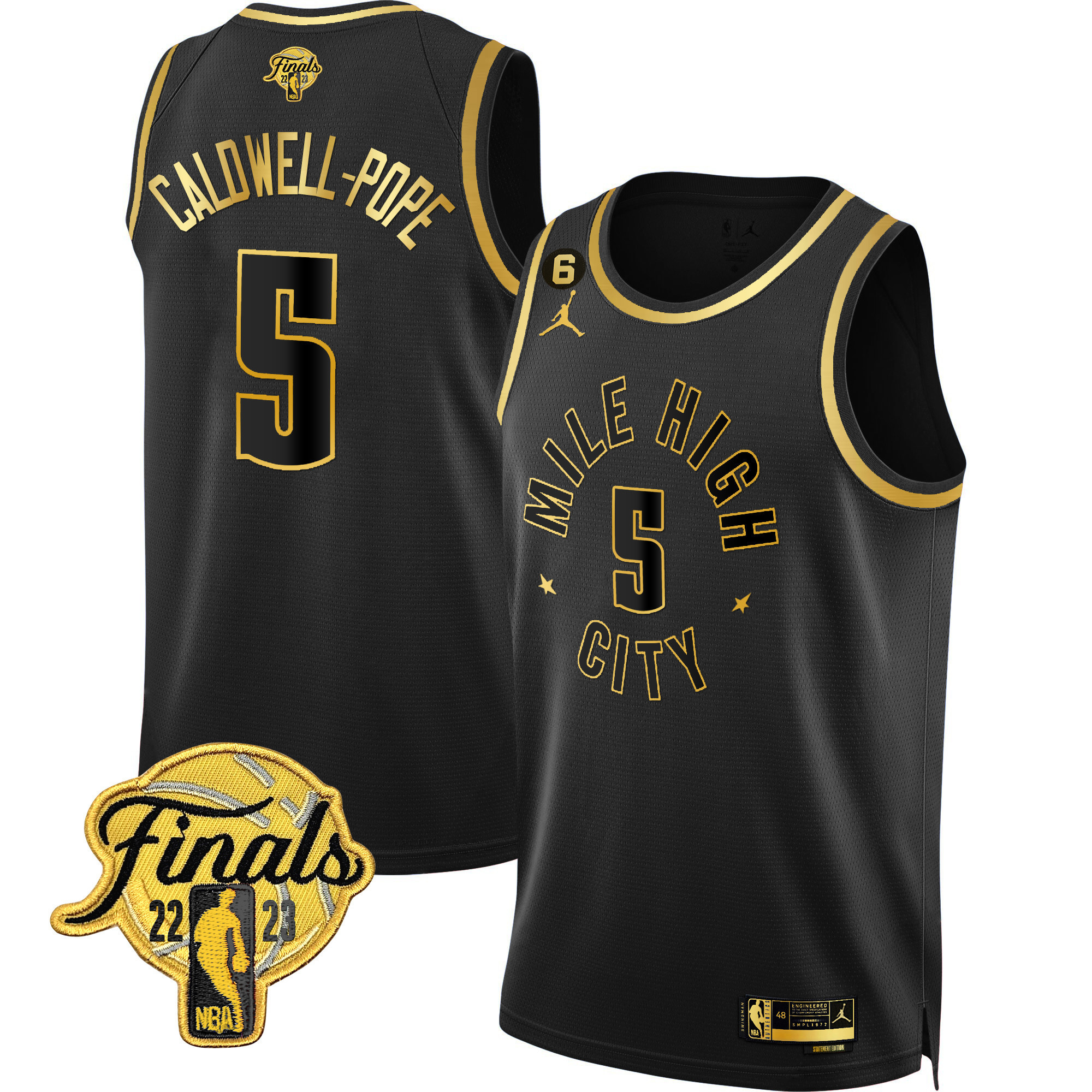 Caldwell-Pope Men's Denver Nuggets 2023 Finals Patch Gold Statement Black Jersey - All Stitched