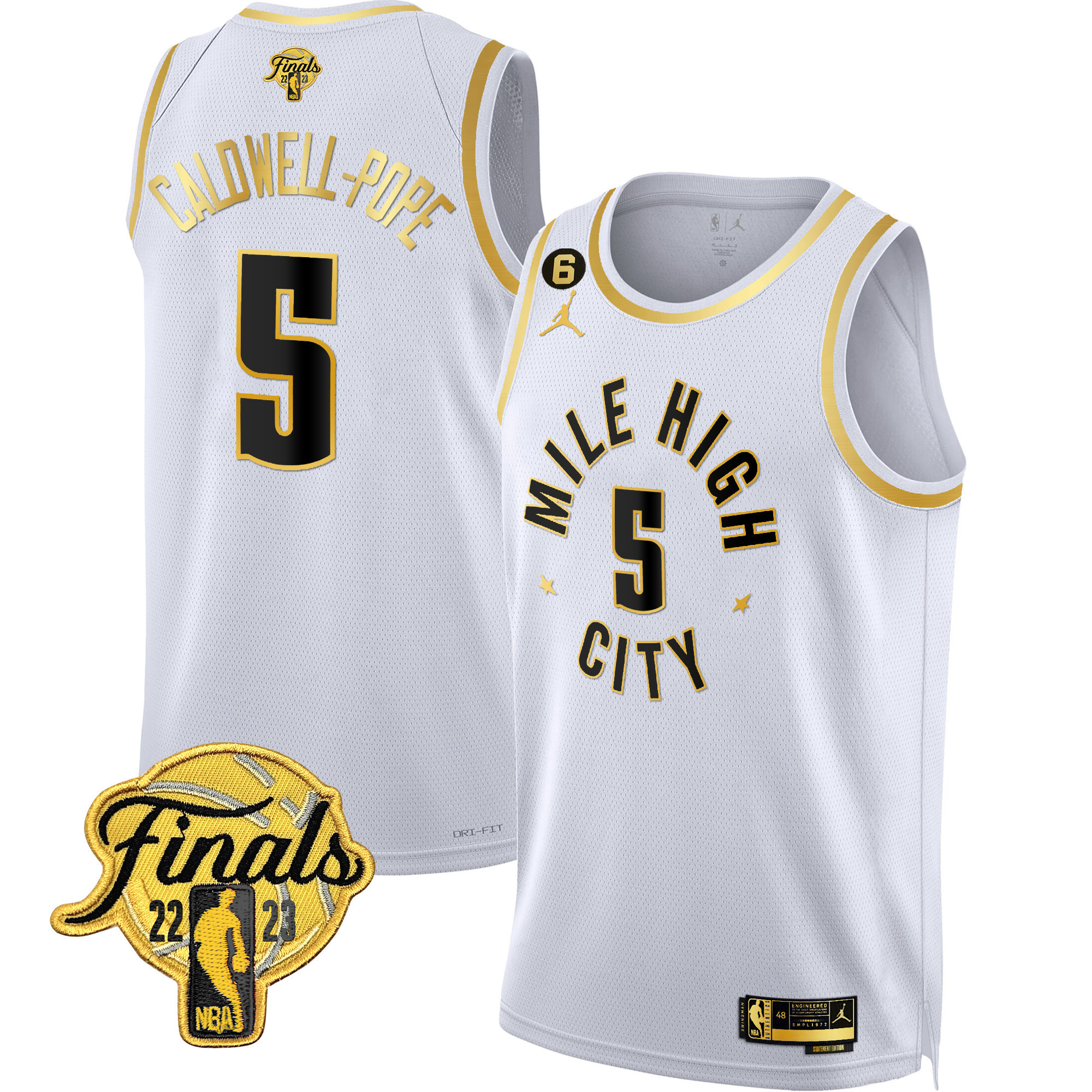 Caldwell-Pope Men's Denver Nuggets 2023 Finals Patch Gold Statement White Jersey - All Stitched